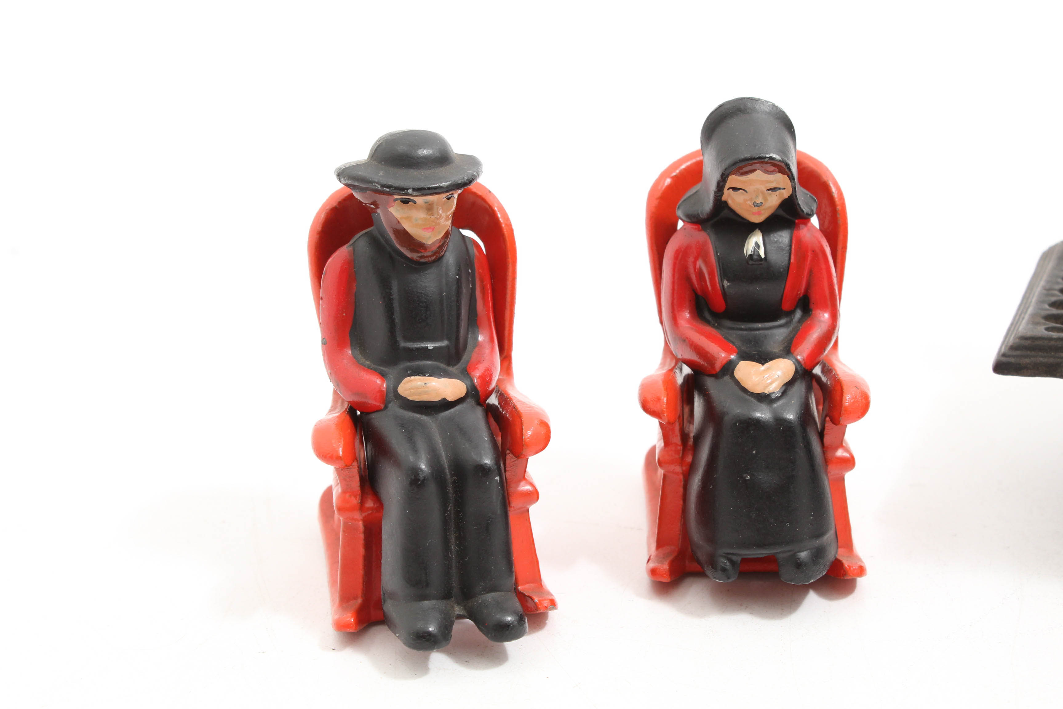 Vintage Cast Iron Toy Stove and Figurines