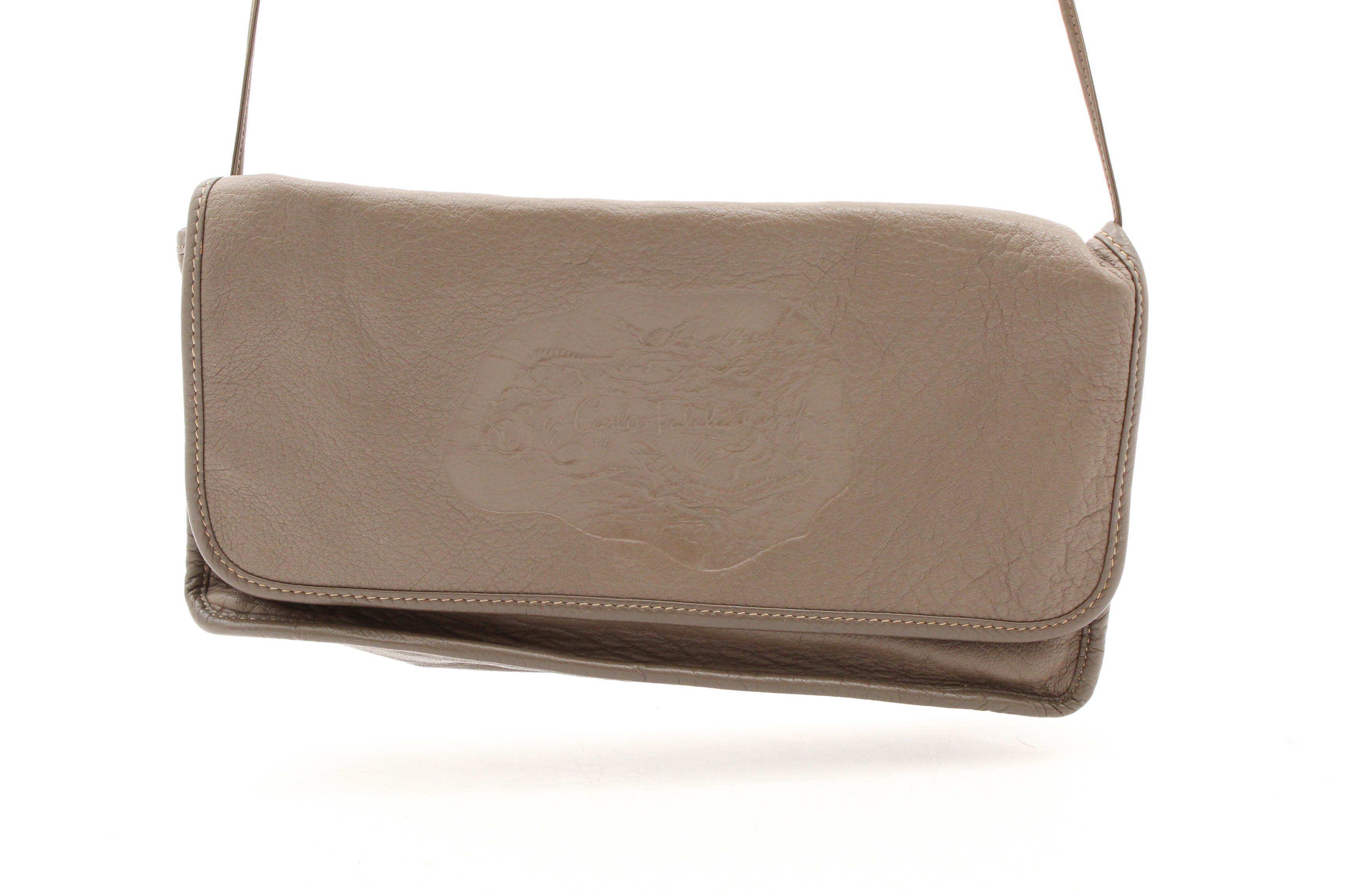 Carlos Falchi Embossed Buffalo Skin Leather Shoulder Bag