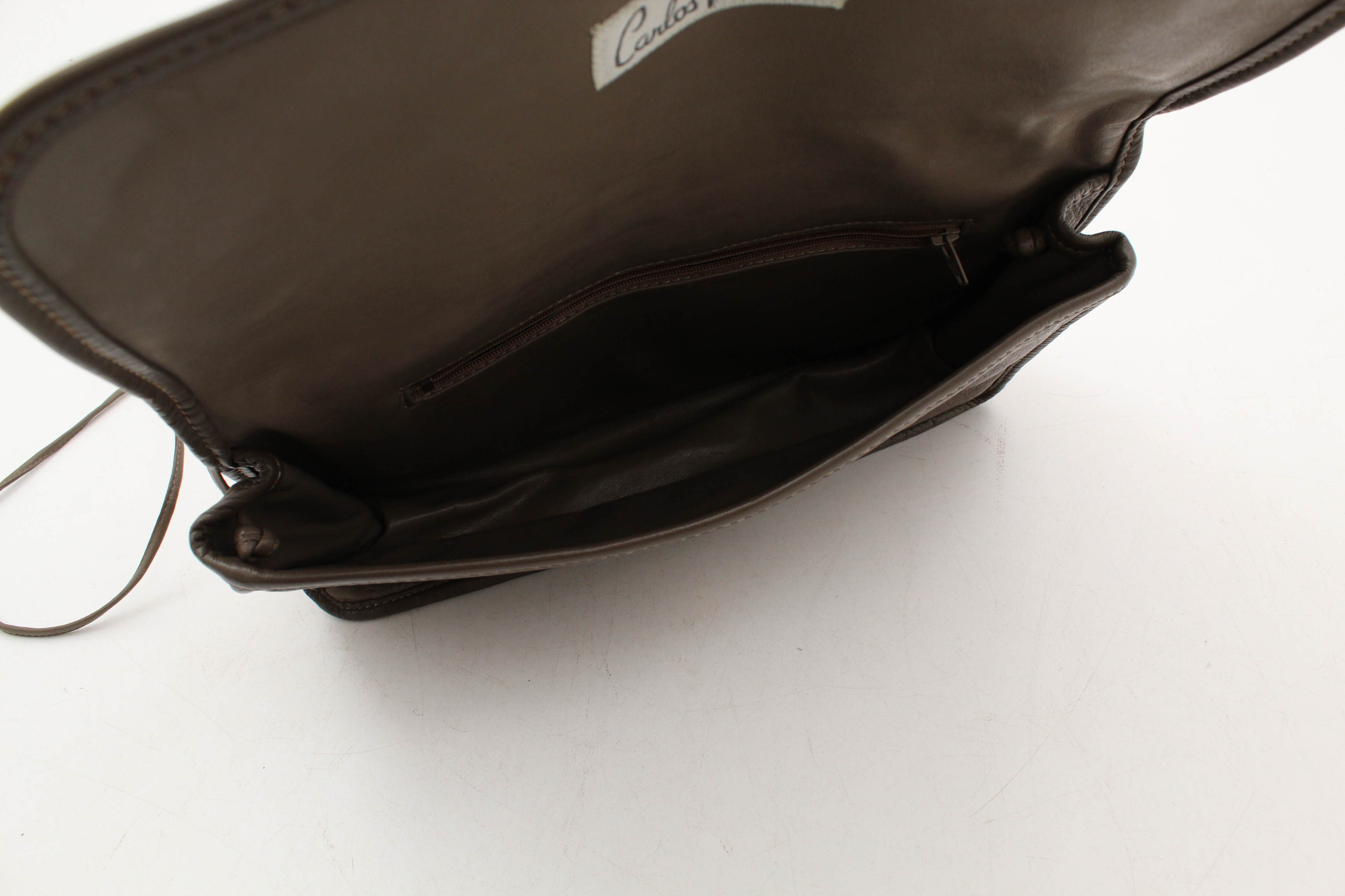 Carlos Falchi Embossed Buffalo Skin Leather Shoulder Bag