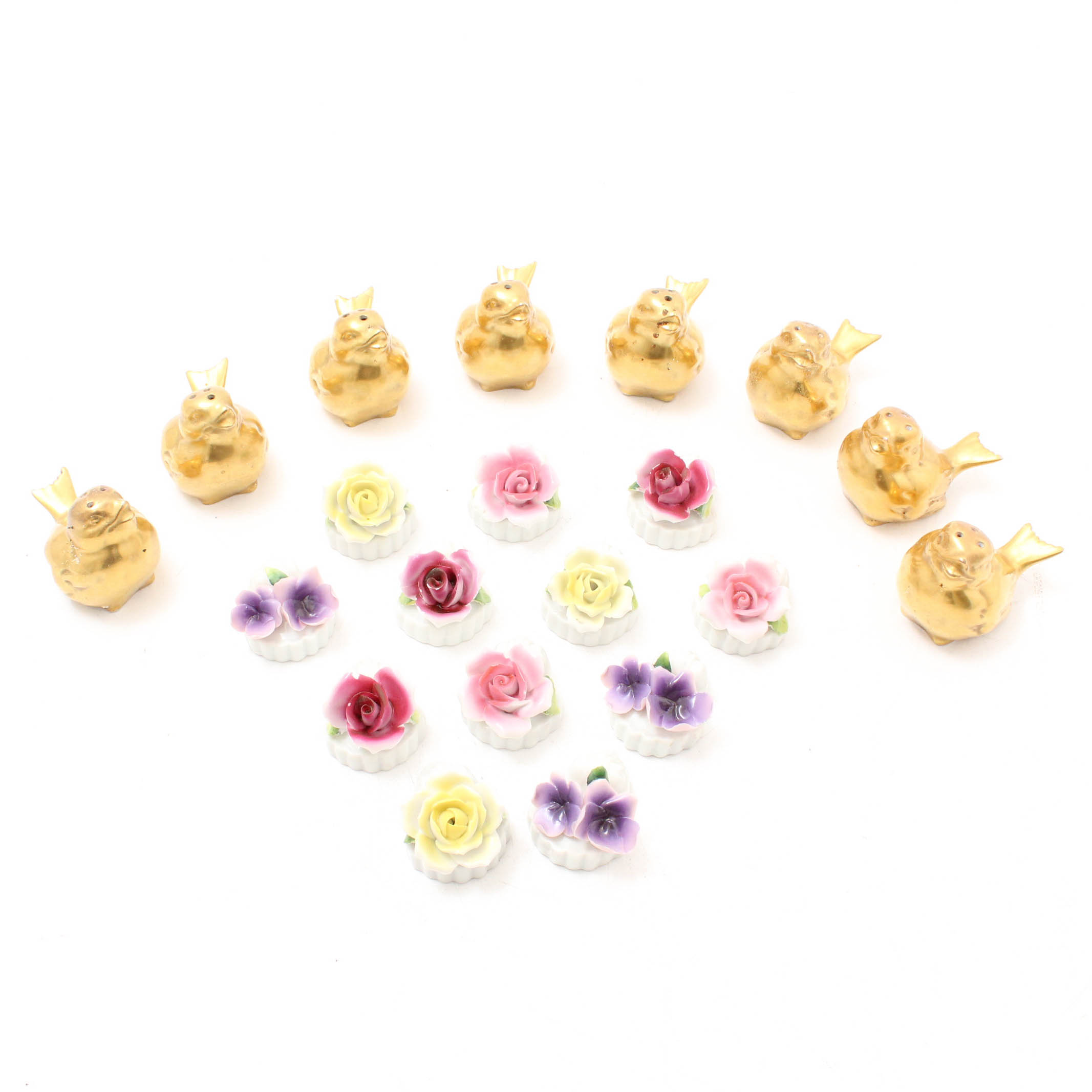 Hammersley Bird Salt and Pepper and Flower Place Card Holders