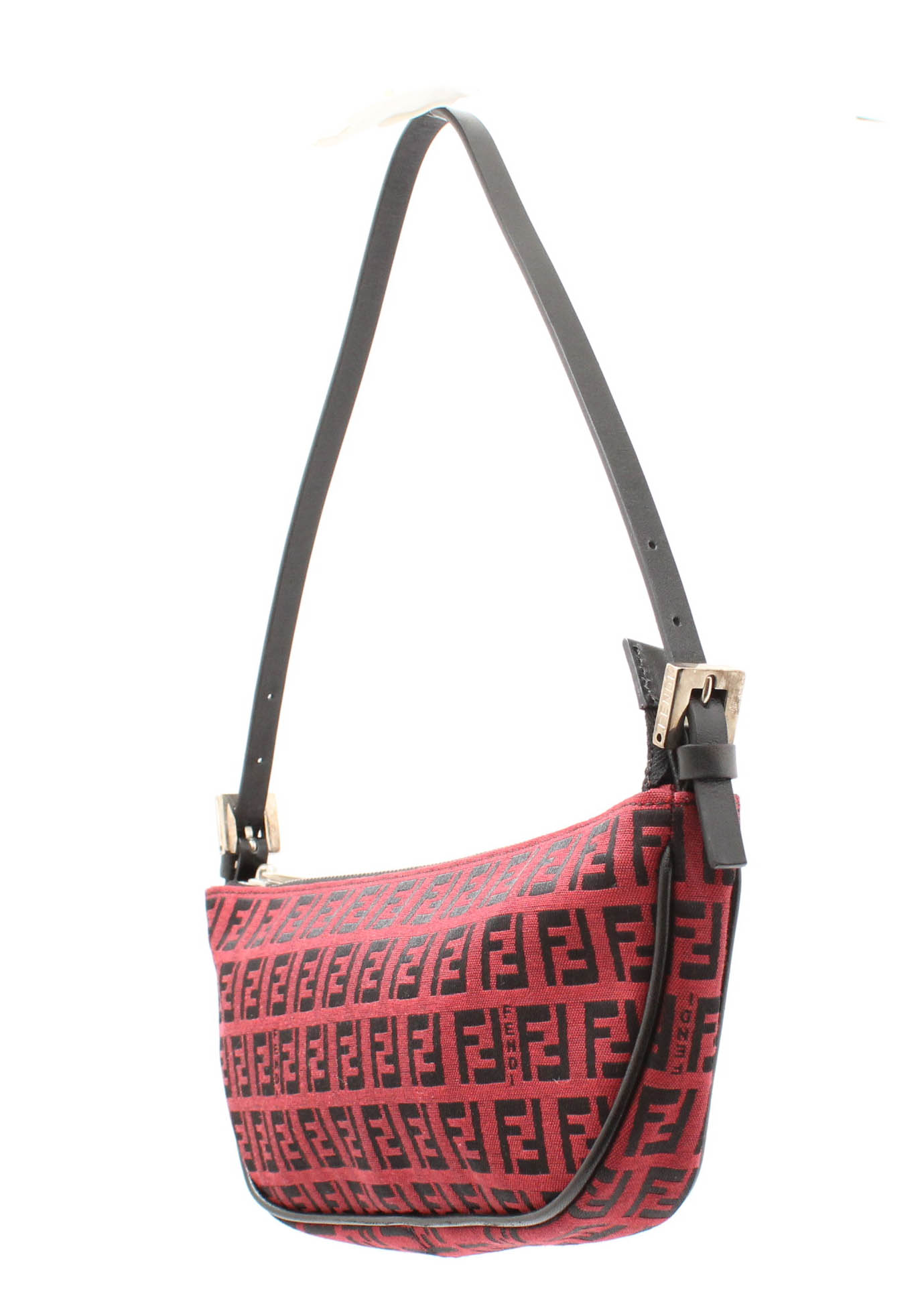 Fendi Zucca Red and Black Canvas and Leather Mini Baguette