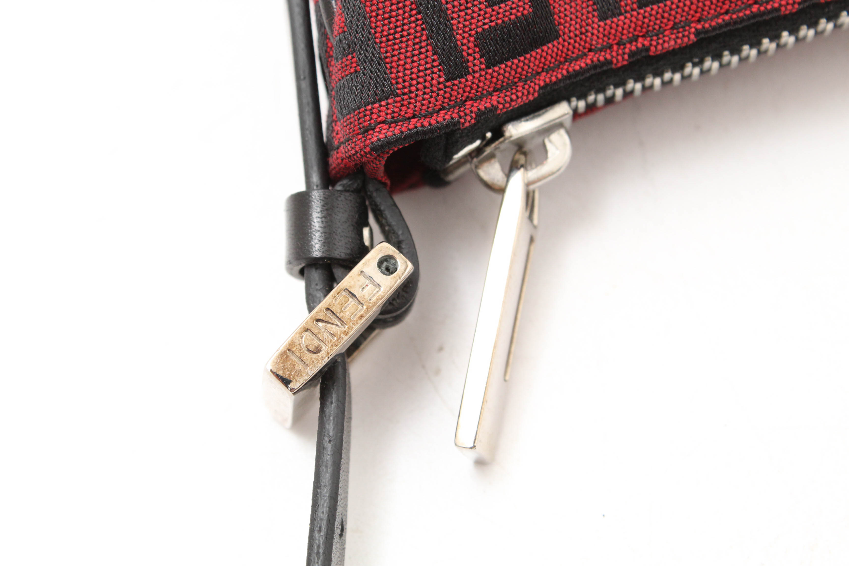 Fendi Zucca Red and Black Canvas and Leather Mini Baguette
