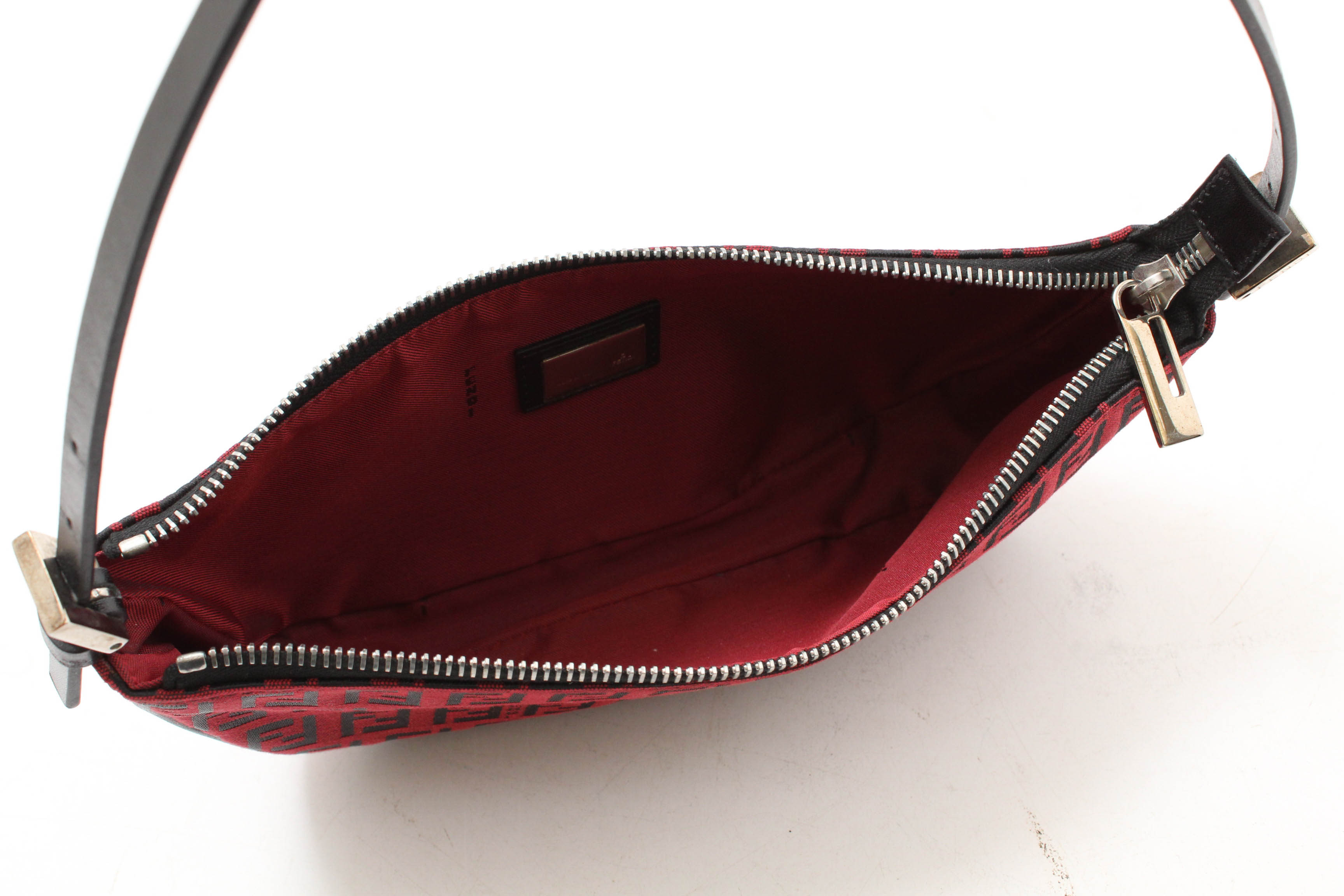 Fendi Zucca Red and Black Canvas and Leather Mini Baguette