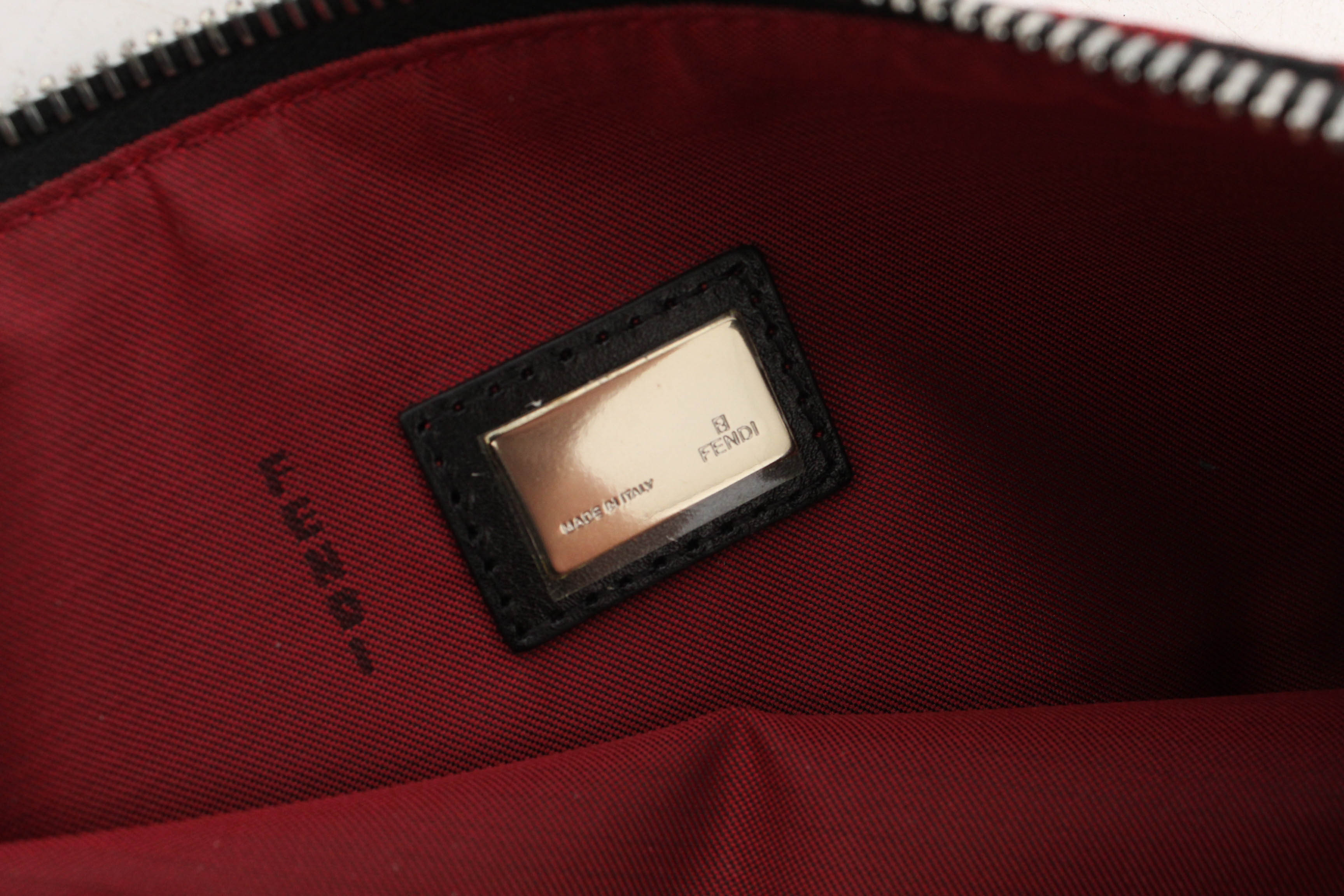 Fendi Zucca Red and Black Canvas and Leather Mini Baguette