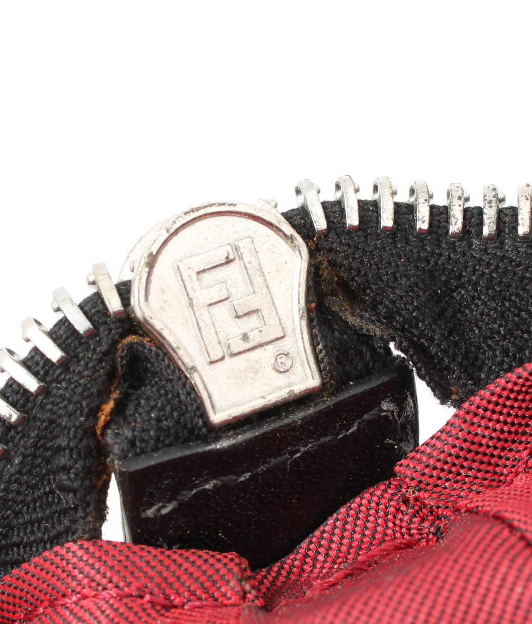 Fendi Zucca Red and Black Canvas and Leather Mini Baguette