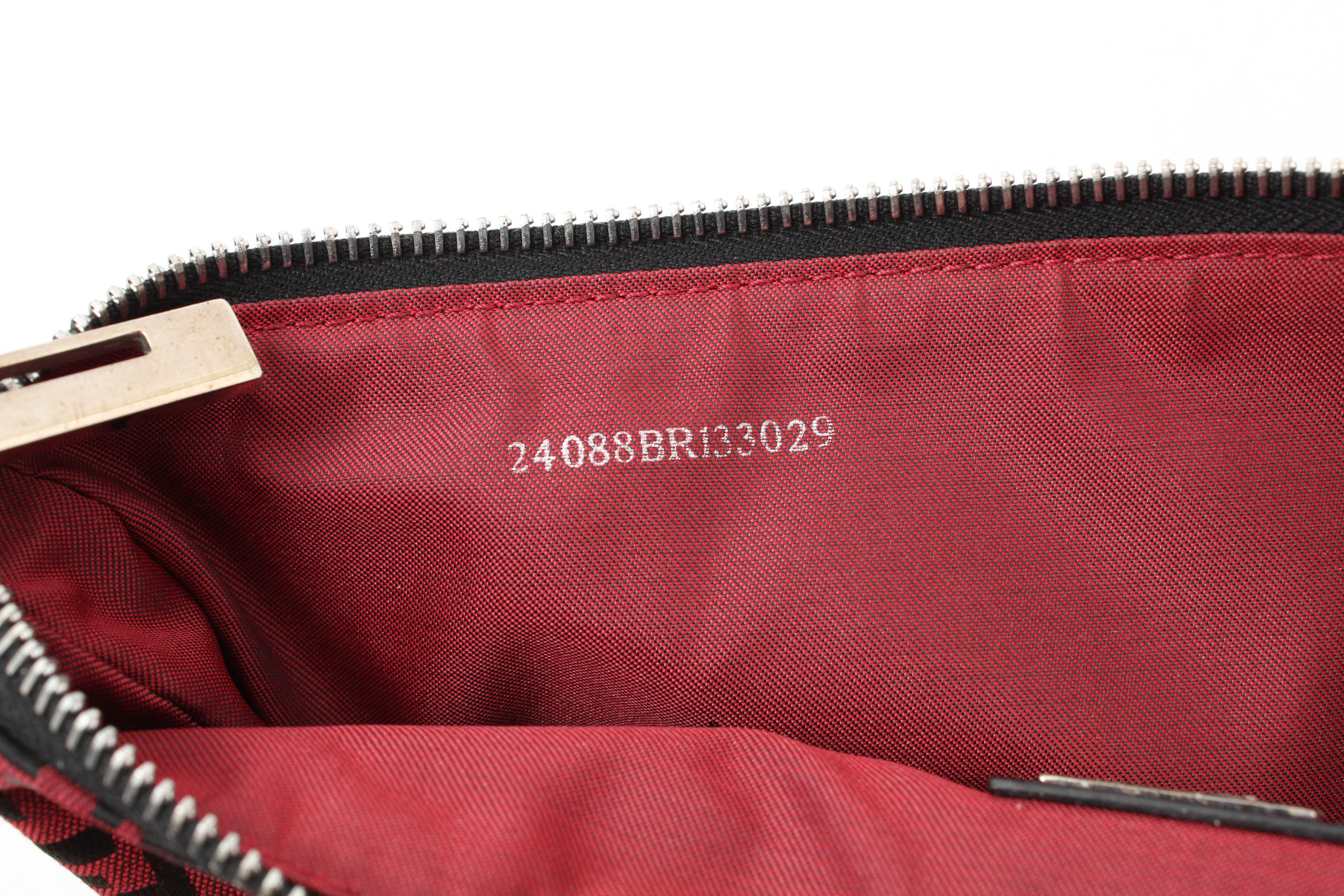 Fendi Zucca Red and Black Canvas and Leather Mini Baguette