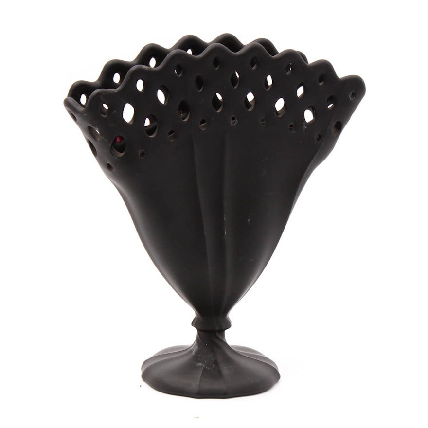 Tiffin Black Satin Glass Fan Vase