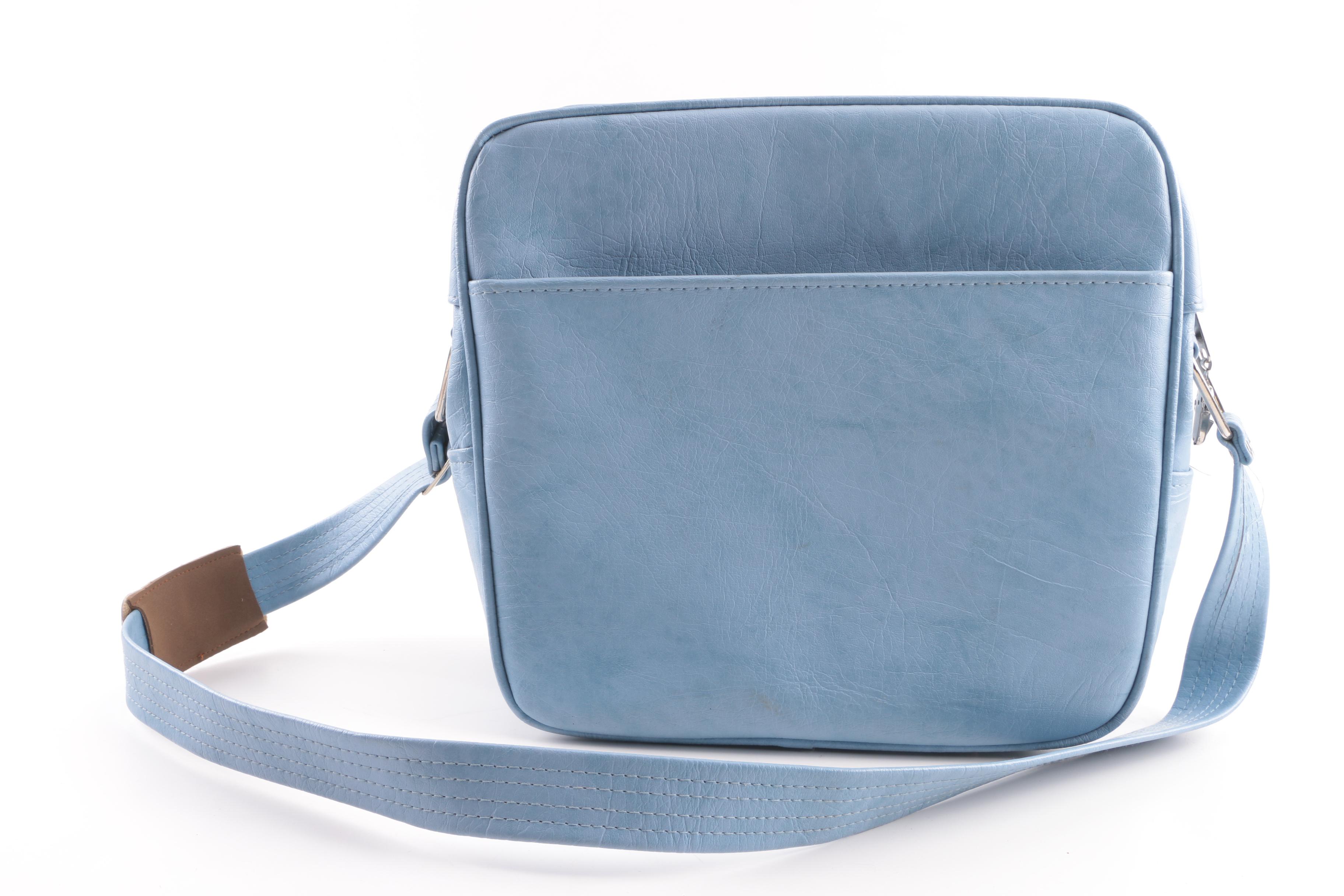 Circa 1970s Vintage Floral Canvas and Blue Vinyl Travel Carry-On Bags