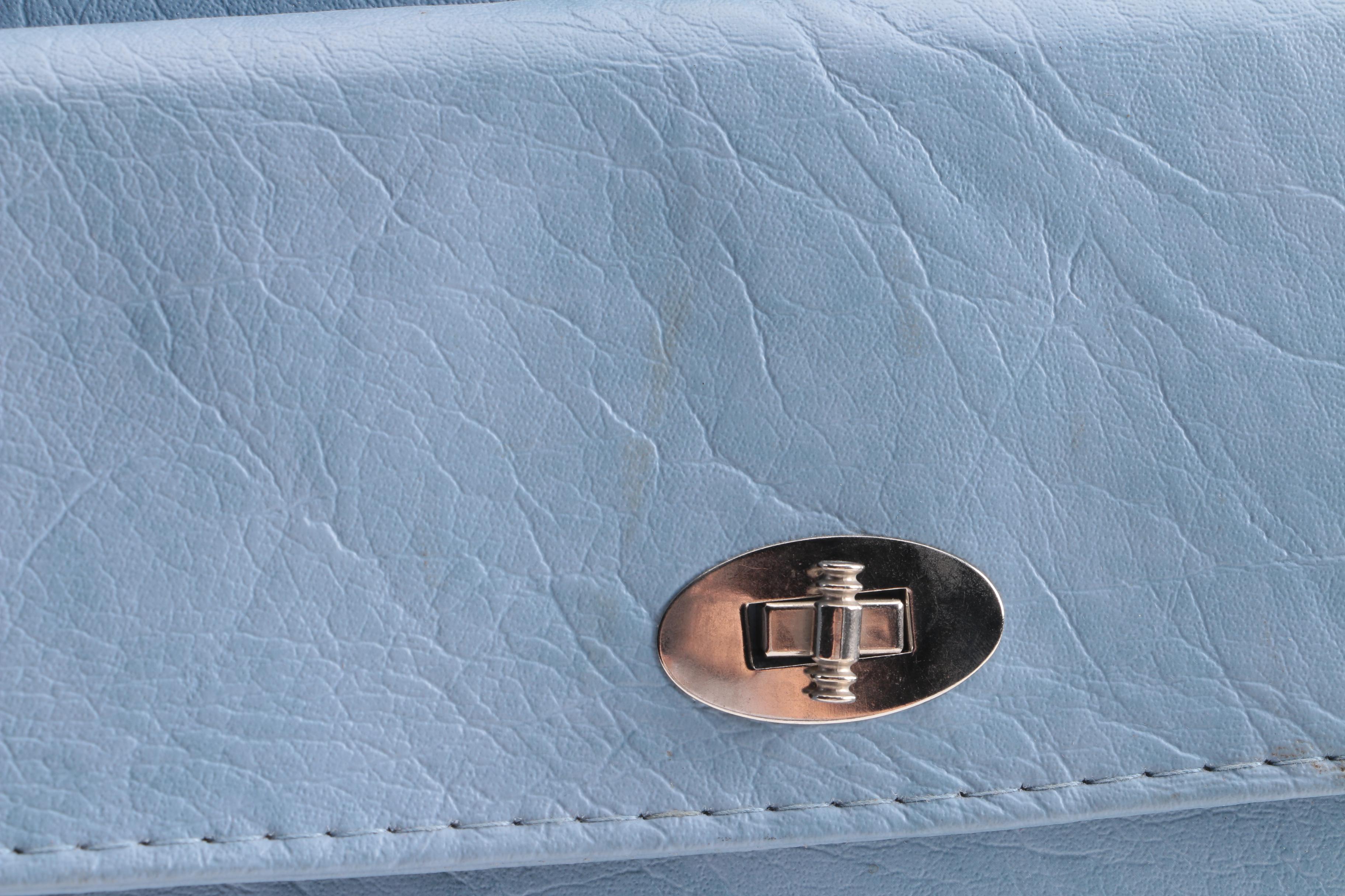 Circa 1970s Vintage Floral Canvas and Blue Vinyl Travel Carry-On Bags