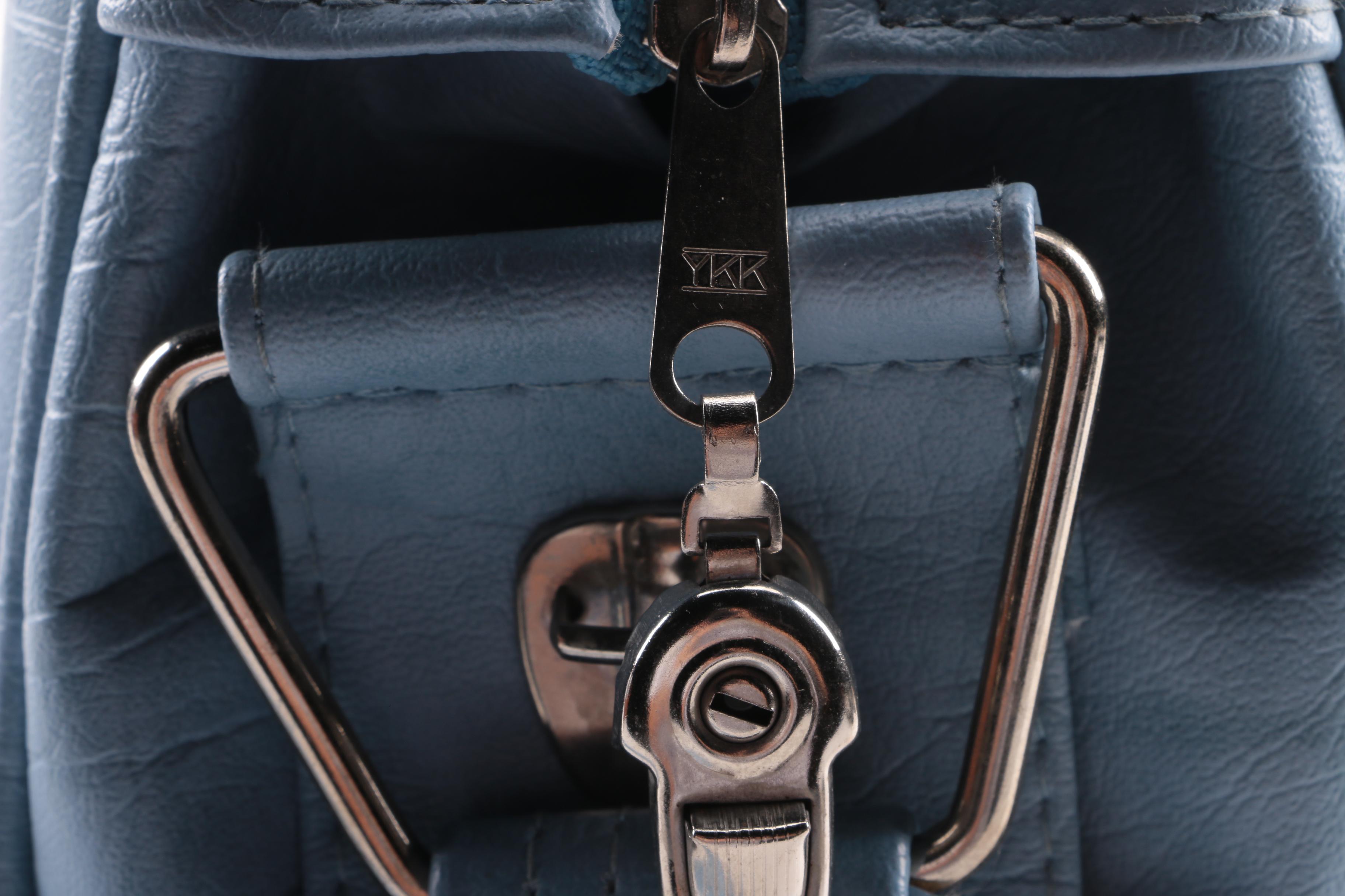 Circa 1970s Vintage Floral Canvas and Blue Vinyl Travel Carry-On Bags