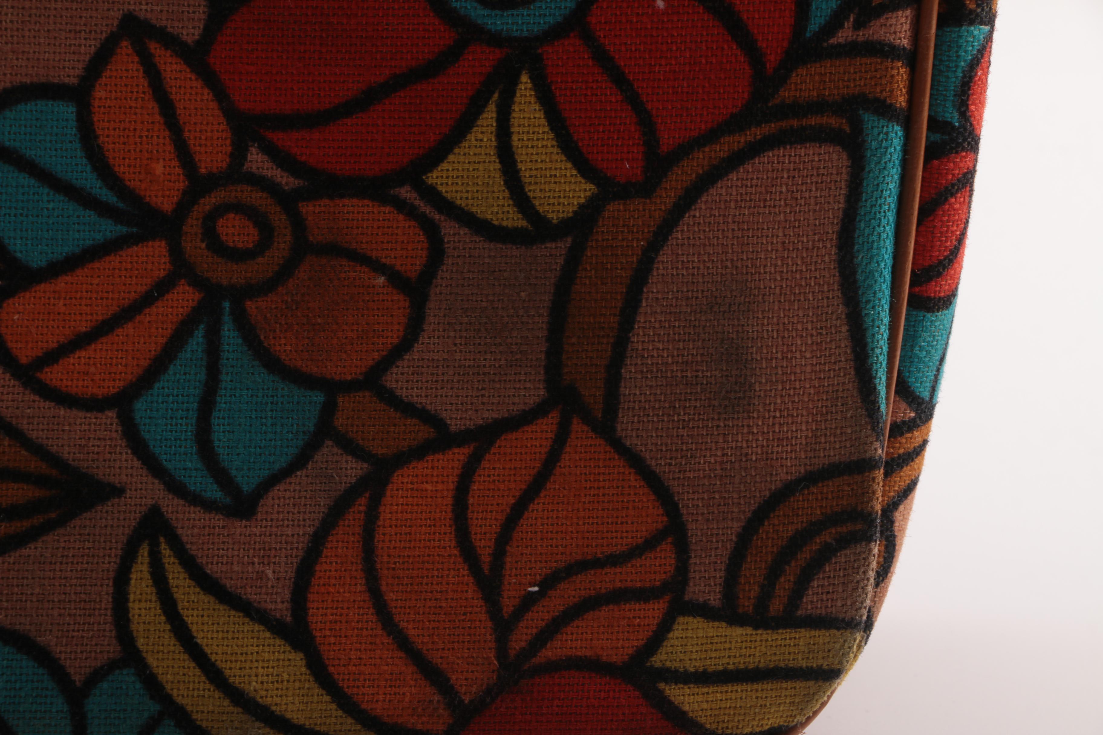 Circa 1970s Vintage Floral Canvas and Blue Vinyl Travel Carry-On Bags