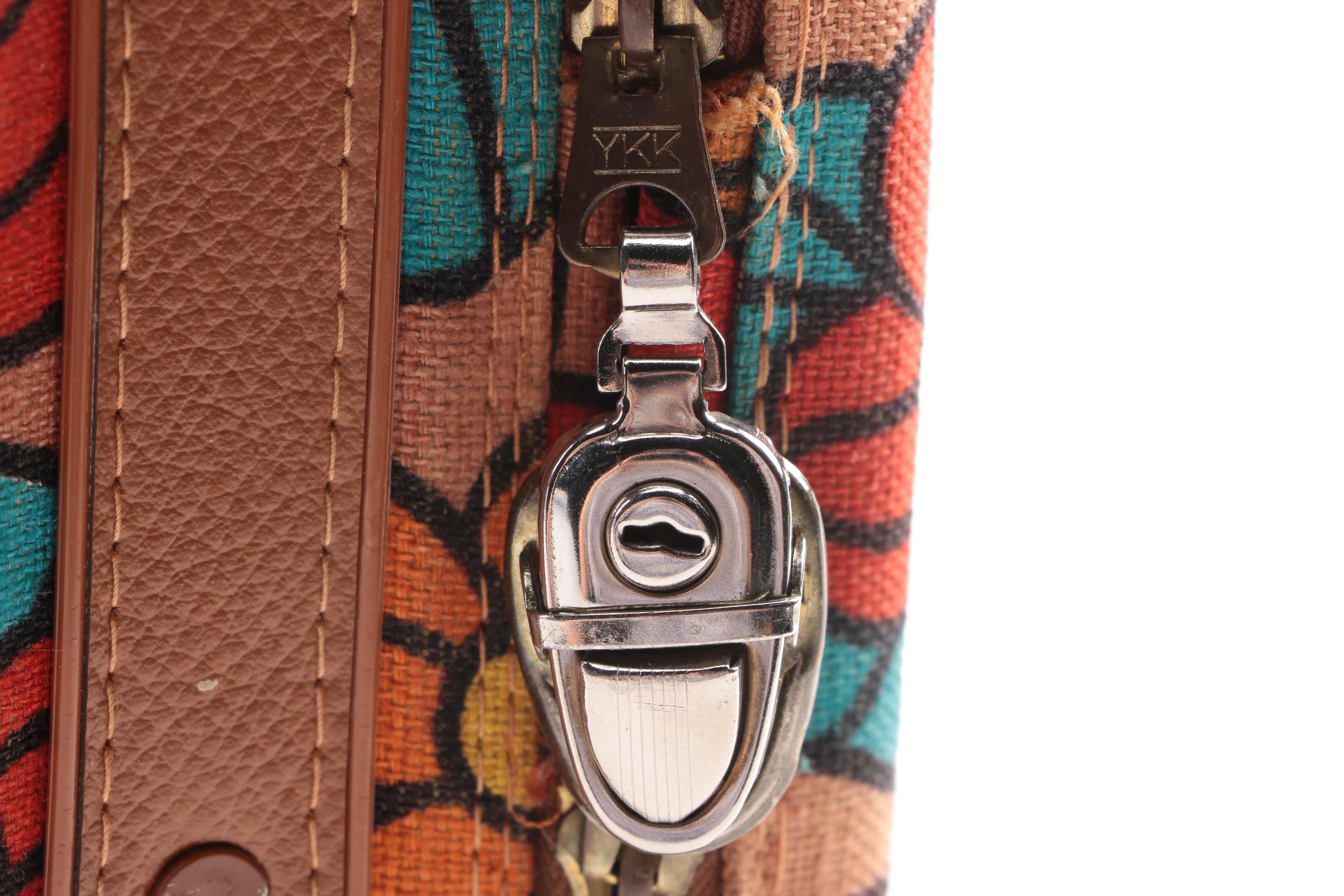 Circa 1970s Vintage Floral Canvas and Blue Vinyl Travel Carry-On Bags