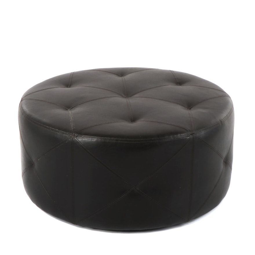 Black Faux Leather Ottoman