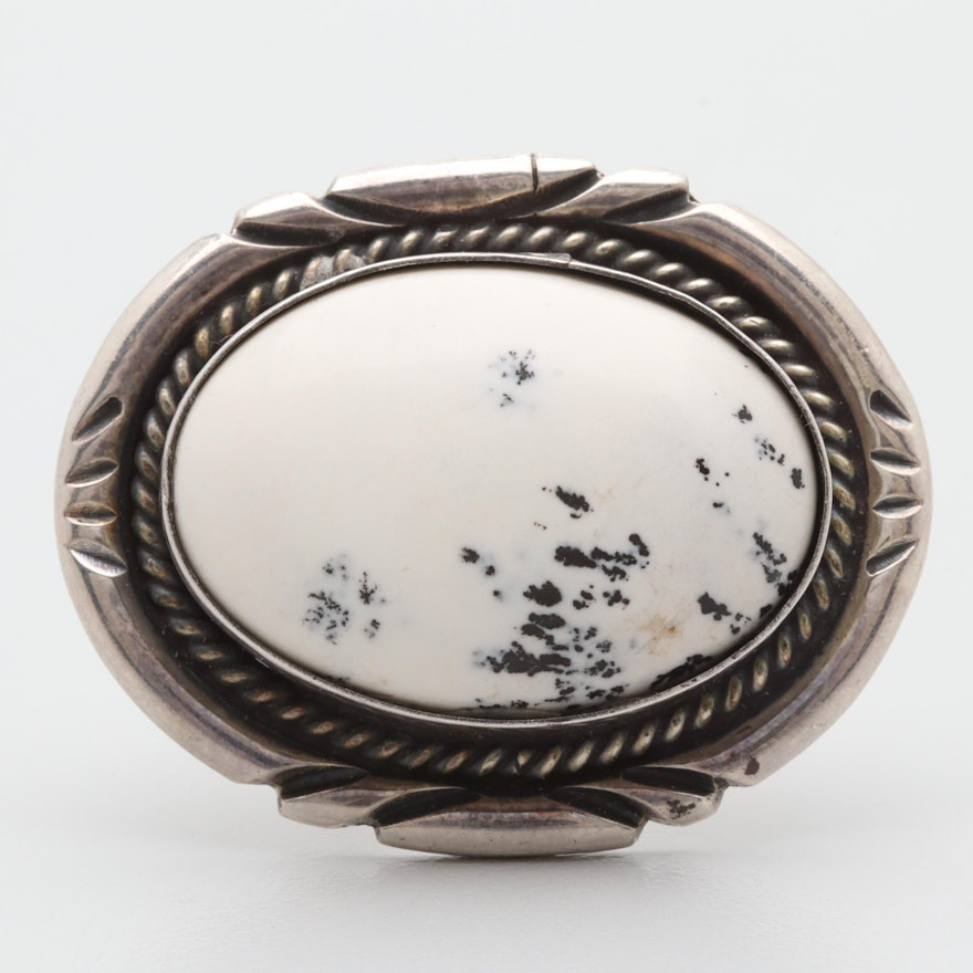 Southwestern Style Sterling Silver Dendritic Agate Brooch