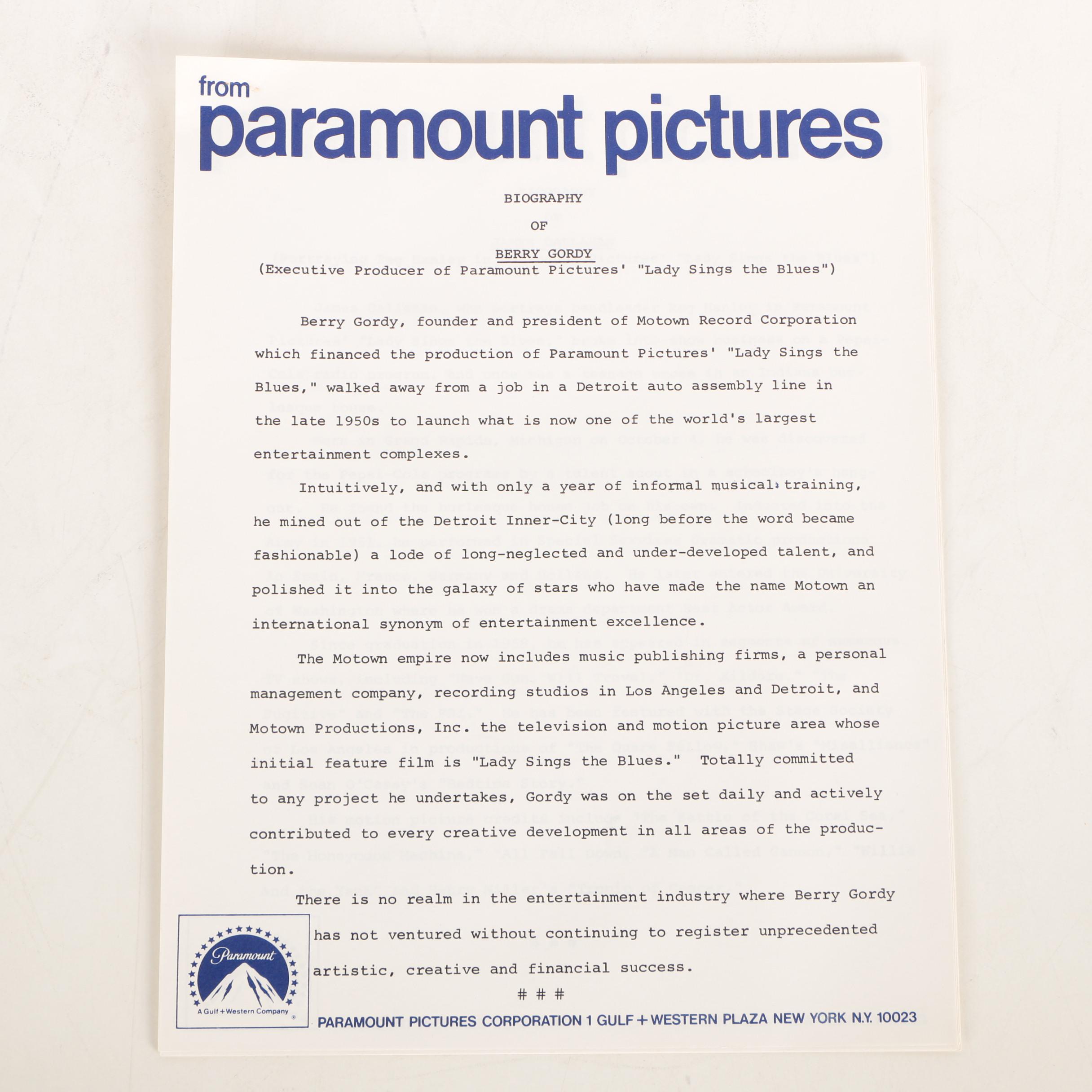 Diana Ross in "Lady Sings the Blues" Ephemera