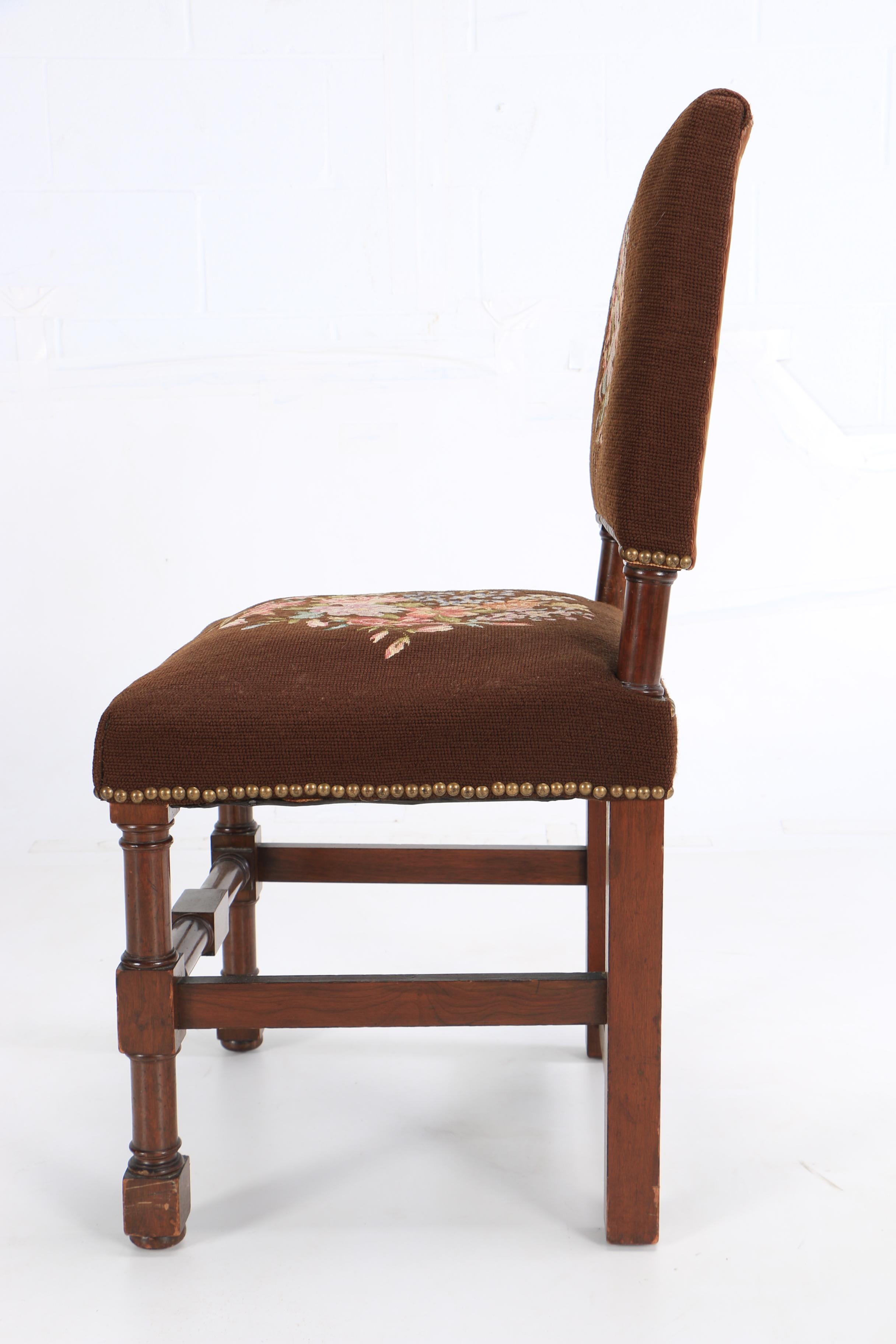 Vintage Jacobean Style Side Chair with Needlepoint Upholstery