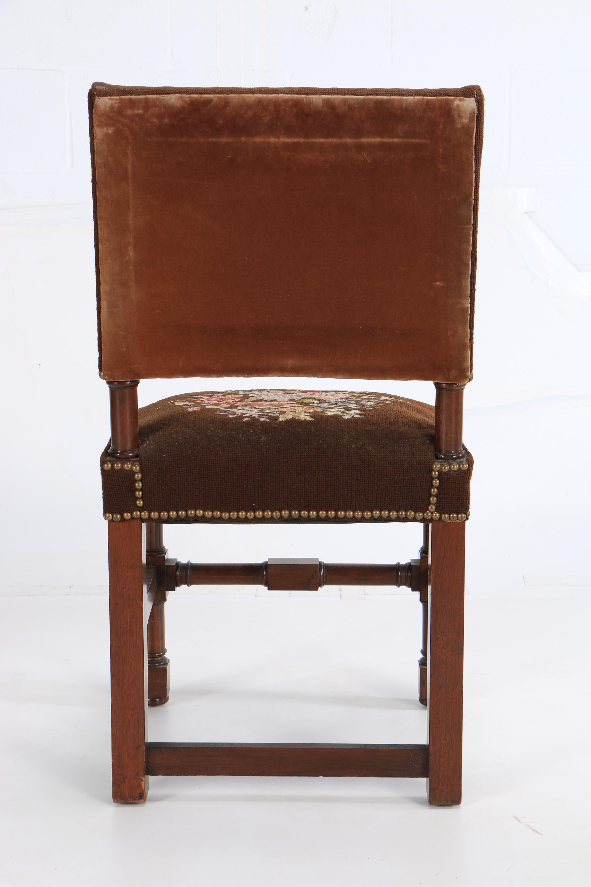Vintage Jacobean Style Side Chair with Needlepoint Upholstery