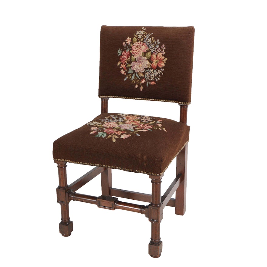 Vintage Jacobean Style Side Chair with Needlepoint Upholstery