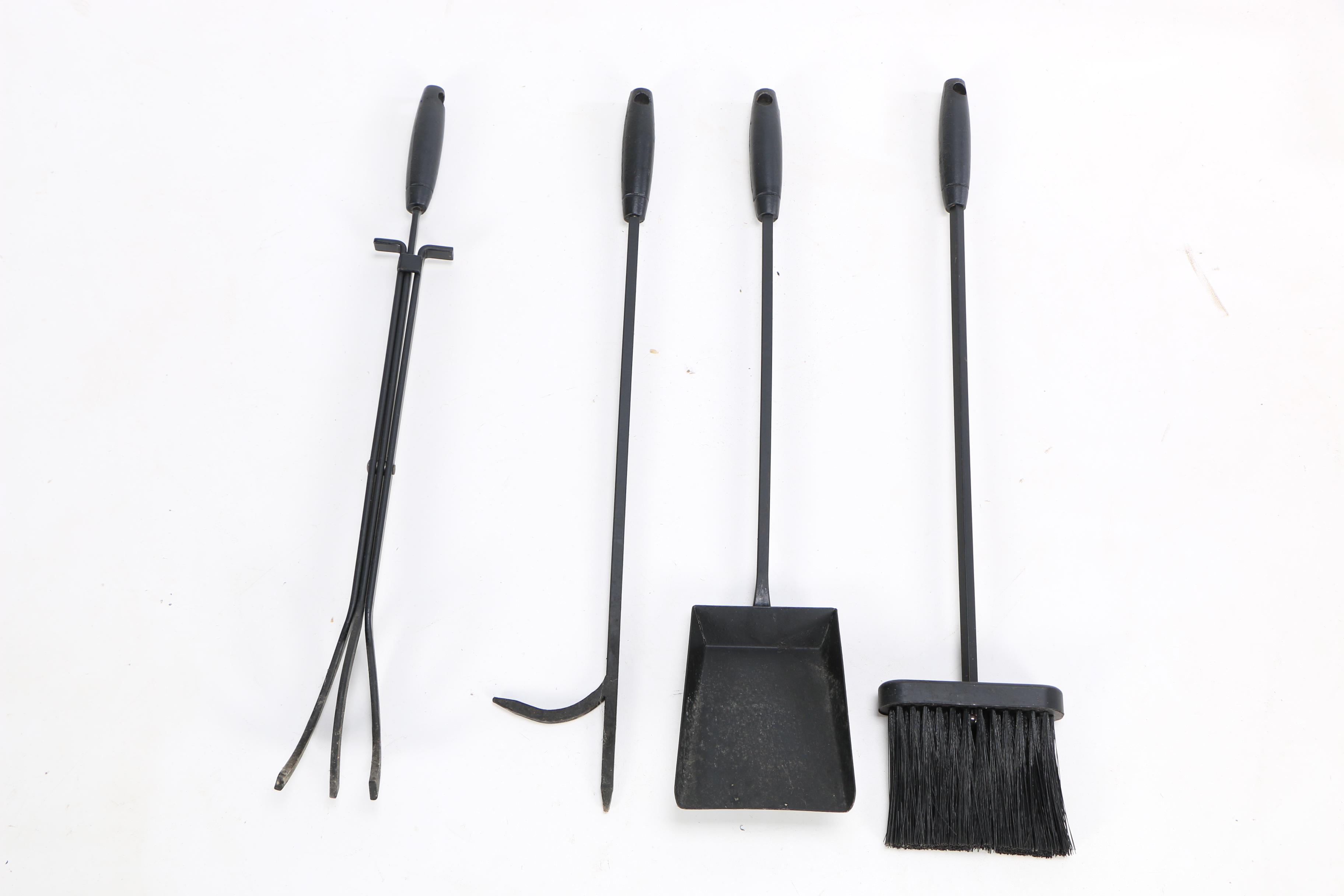 Metal Five-Piece Fireplace Tool Set with Brass Coal Bucket