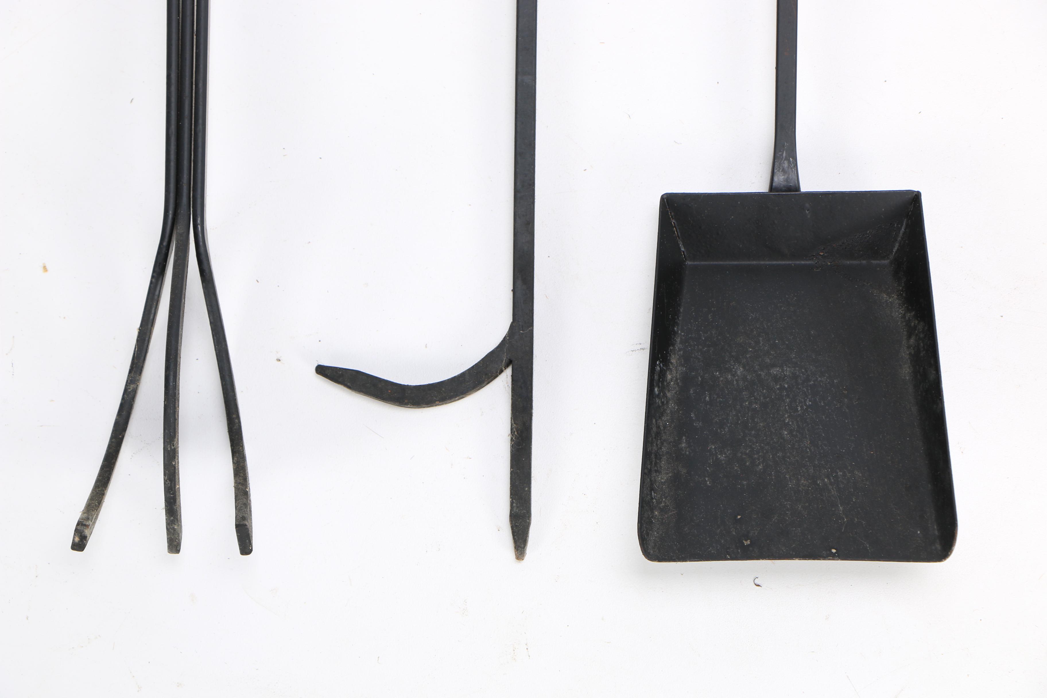 Metal Five-Piece Fireplace Tool Set with Brass Coal Bucket