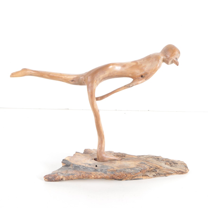 Hand-Carved Wood Sculpture of Dancer