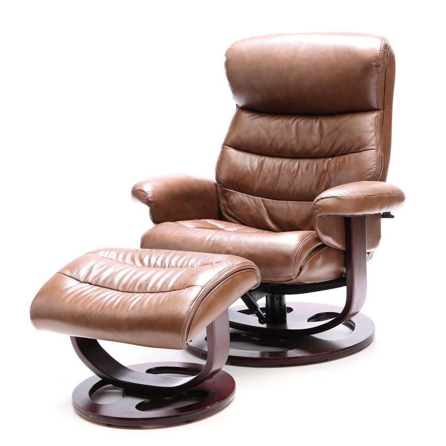 Brown Leather Chair and Ottoman