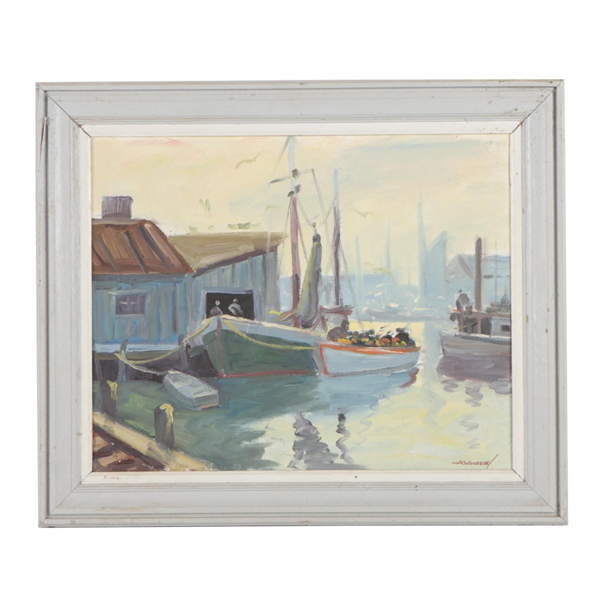 A. Woodbury 1981 Nautical Oil Painting