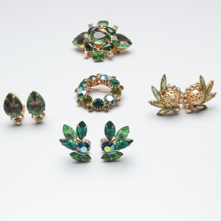 Vintage Jewelry Assortment Including Aurora Borealis Glass and Foilbacks