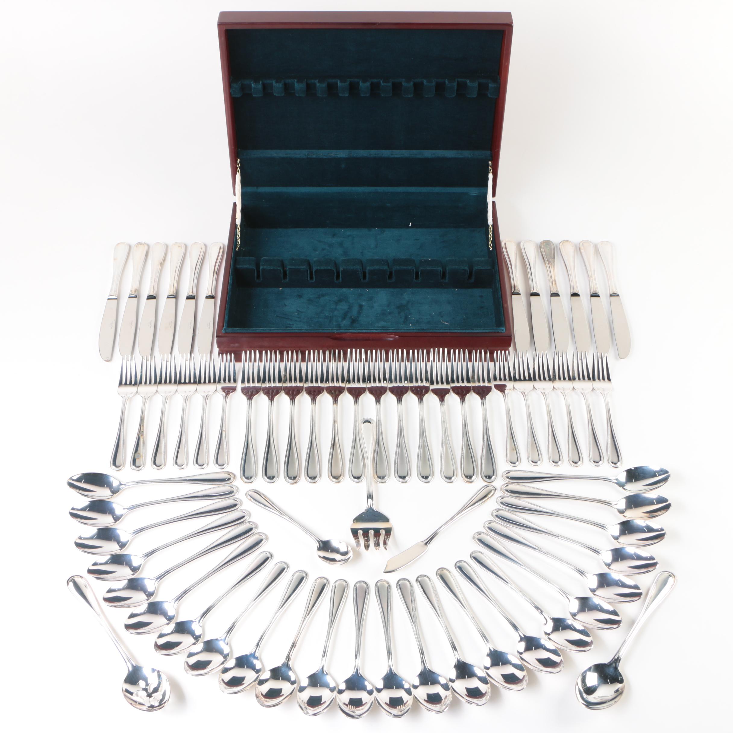 Towle Silversmiths "Beaded Antique" Silver Plate Flatware Set with Chest