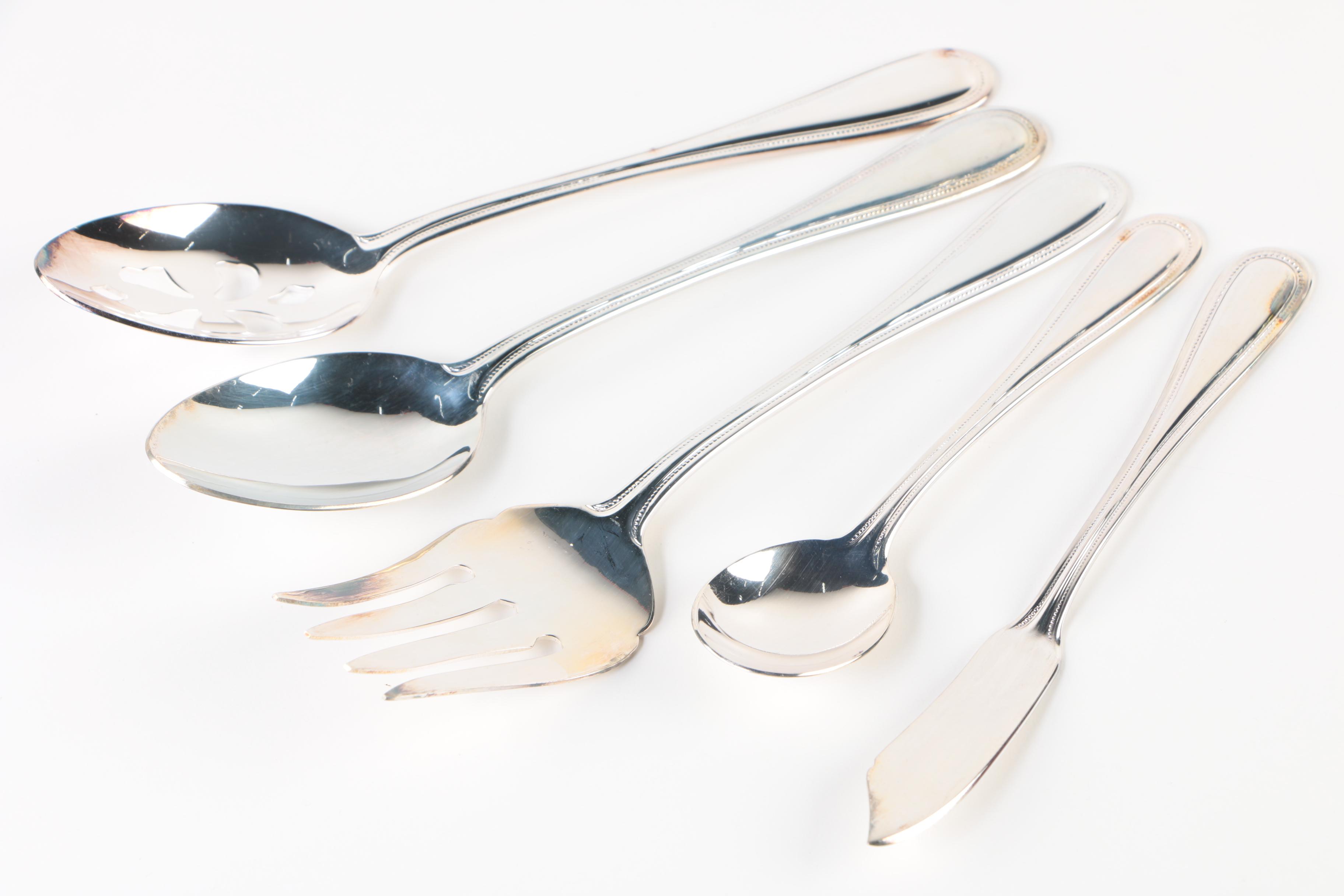 Towle Silversmiths "Beaded Antique" Silver Plate Flatware Set with Chest