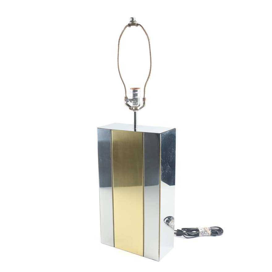 Mid Century Modern Sonneman Silver and Brass Finished Metal Block Table Lamp