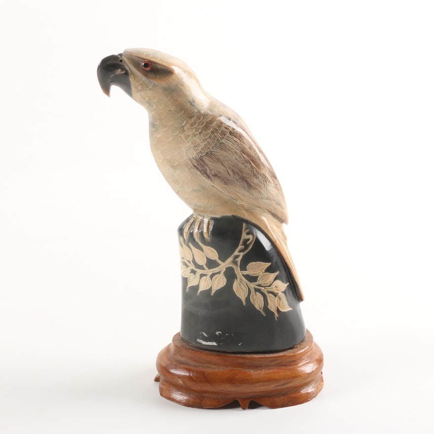 Thai Carved Water Buffalo Horn Parrot