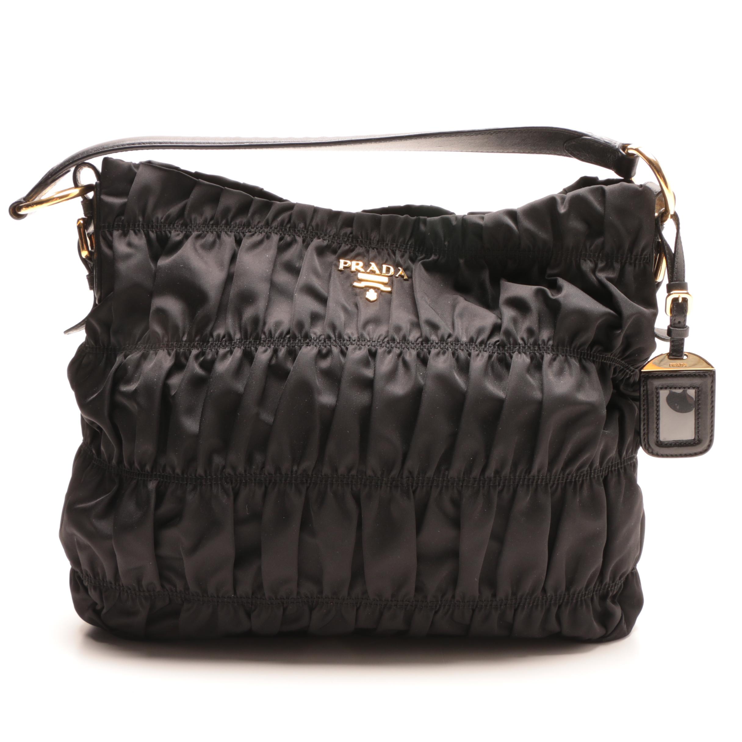 Prada Black Ruched Nylon Shoulder Bag