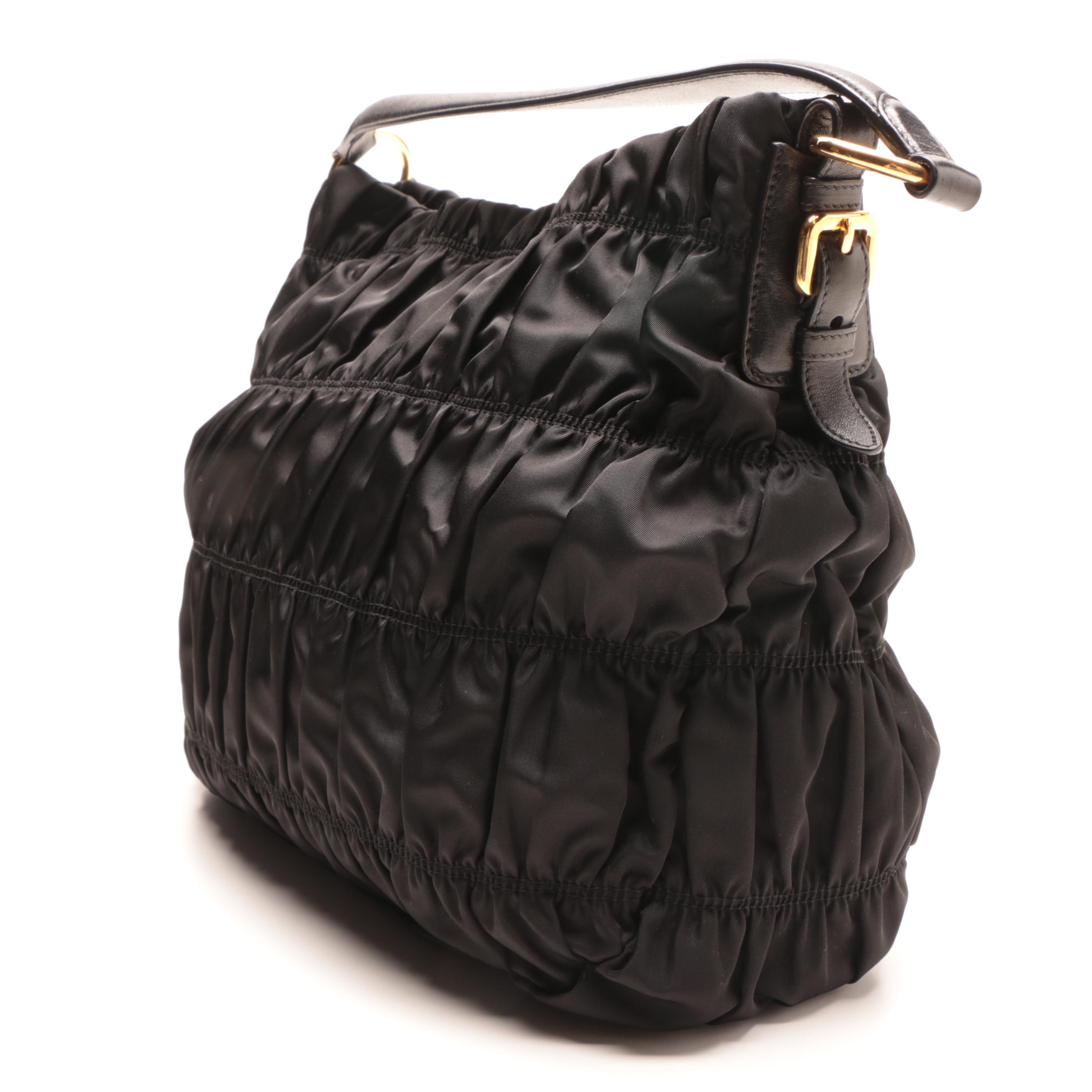 Prada Black Ruched Nylon Shoulder Bag