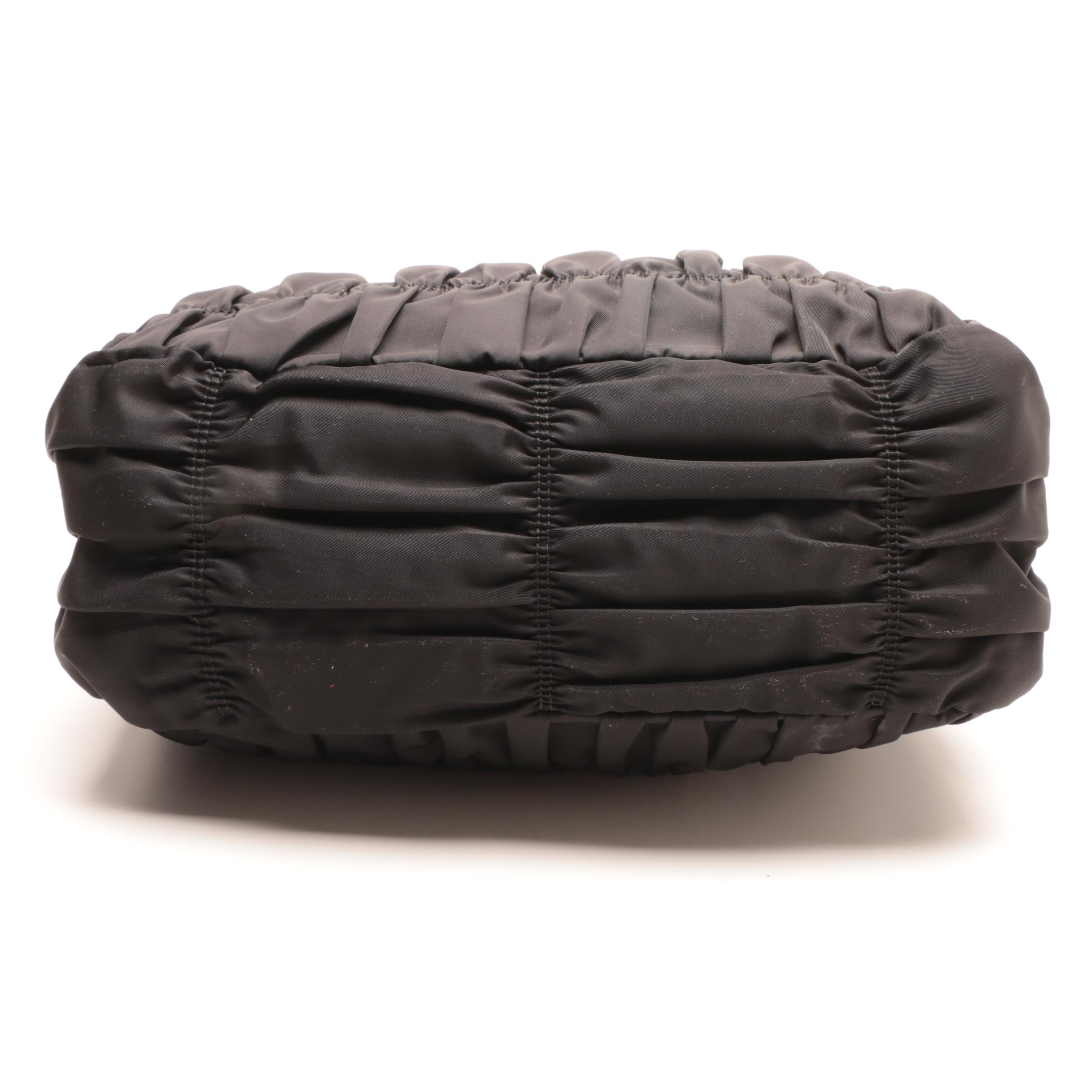 Prada Black Ruched Nylon Shoulder Bag
