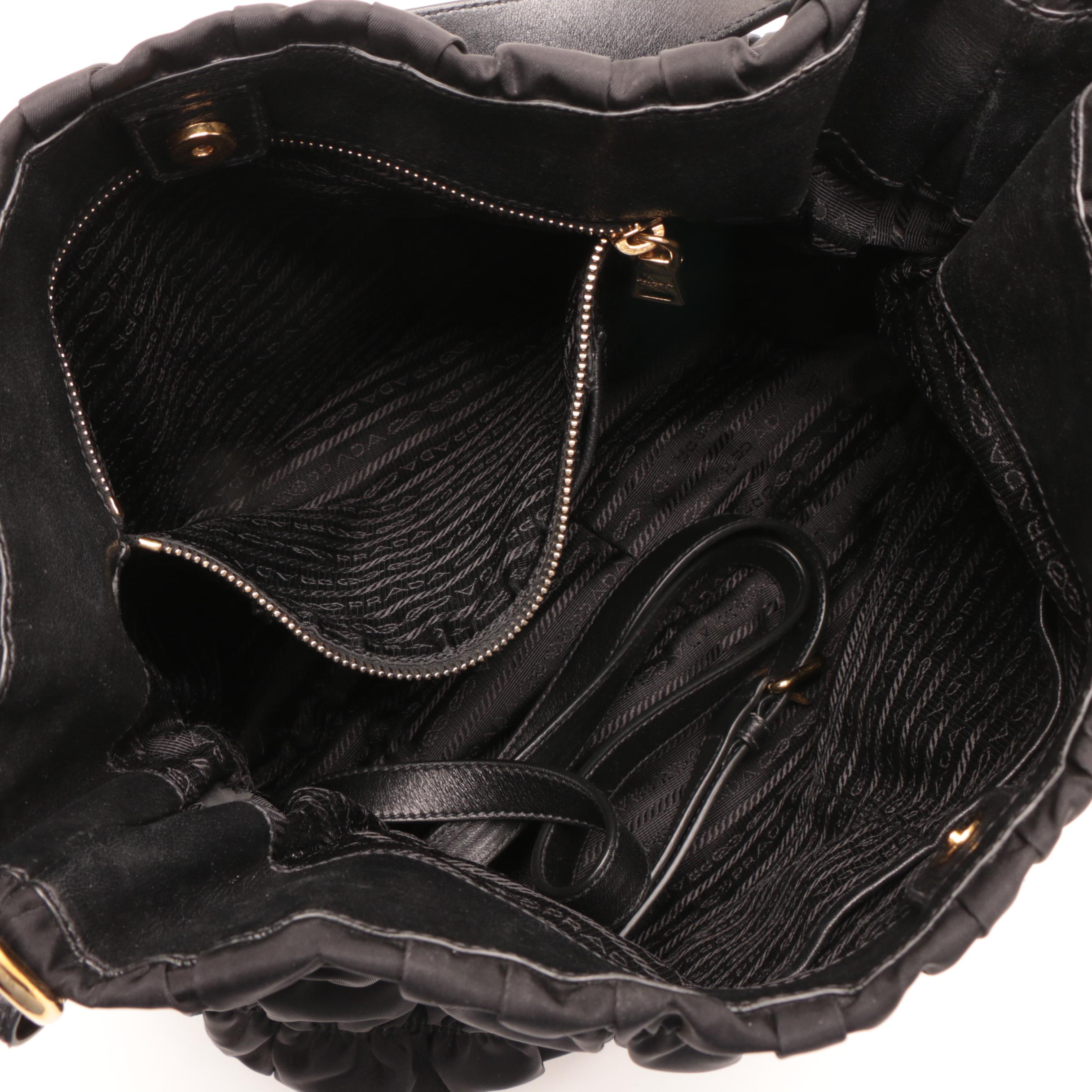 Prada Black Ruched Nylon Shoulder Bag