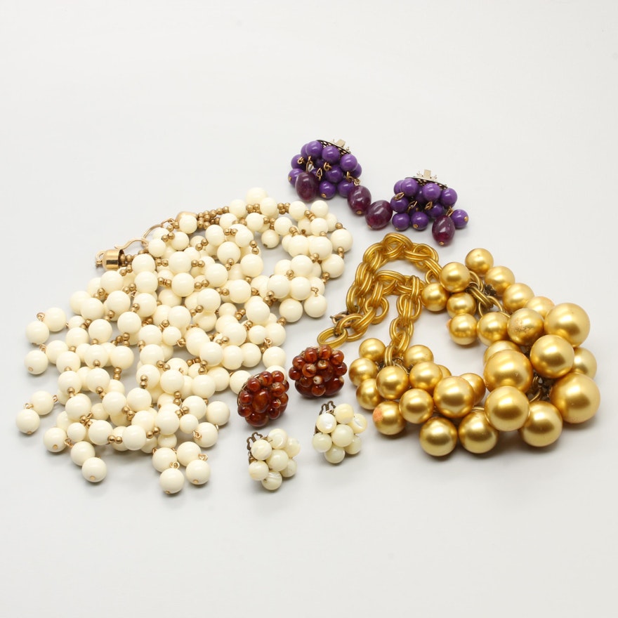 Vintage Beaded Necklaces and Earrings Including Imitation Pearl