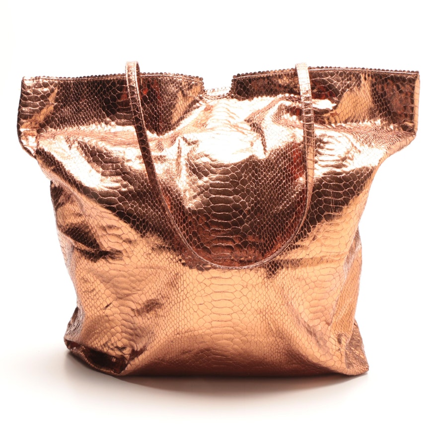 Carlos Falchi Metallic Snakeskin Print Tote