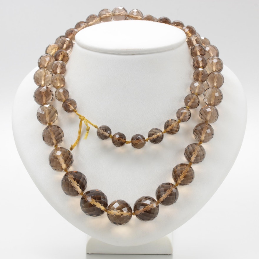 Faceted Smoky Quartz Graduated Bead Necklace