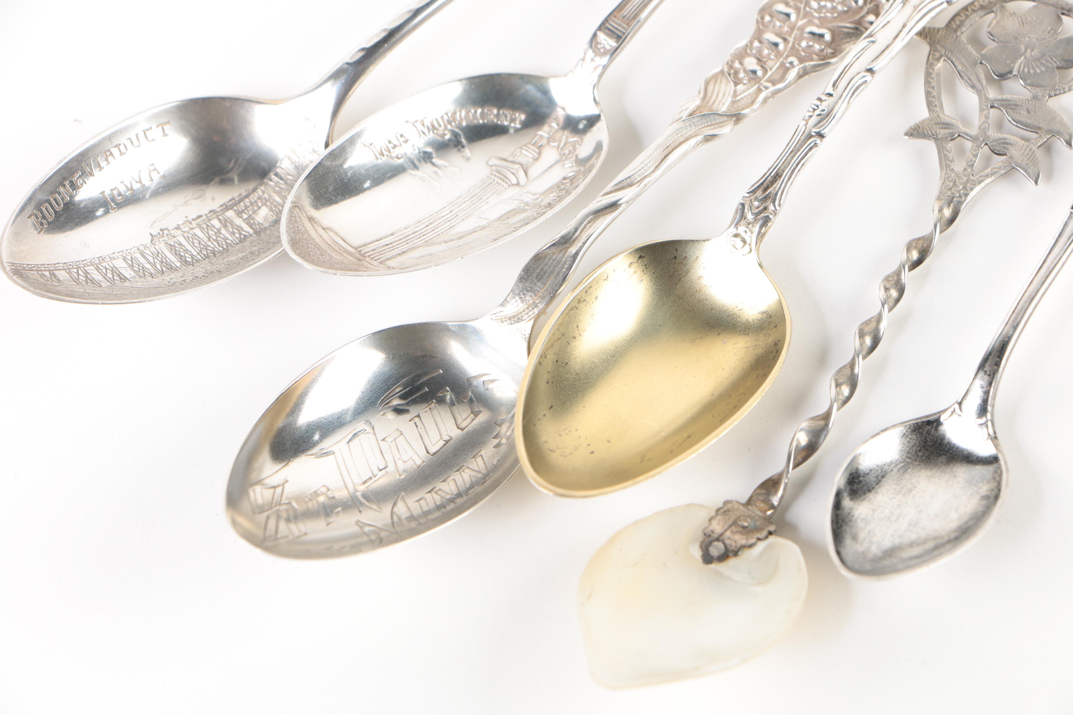 Magnus Aase 830 Silver Spoons with Sterling Demitasse and Souvenir Spoons