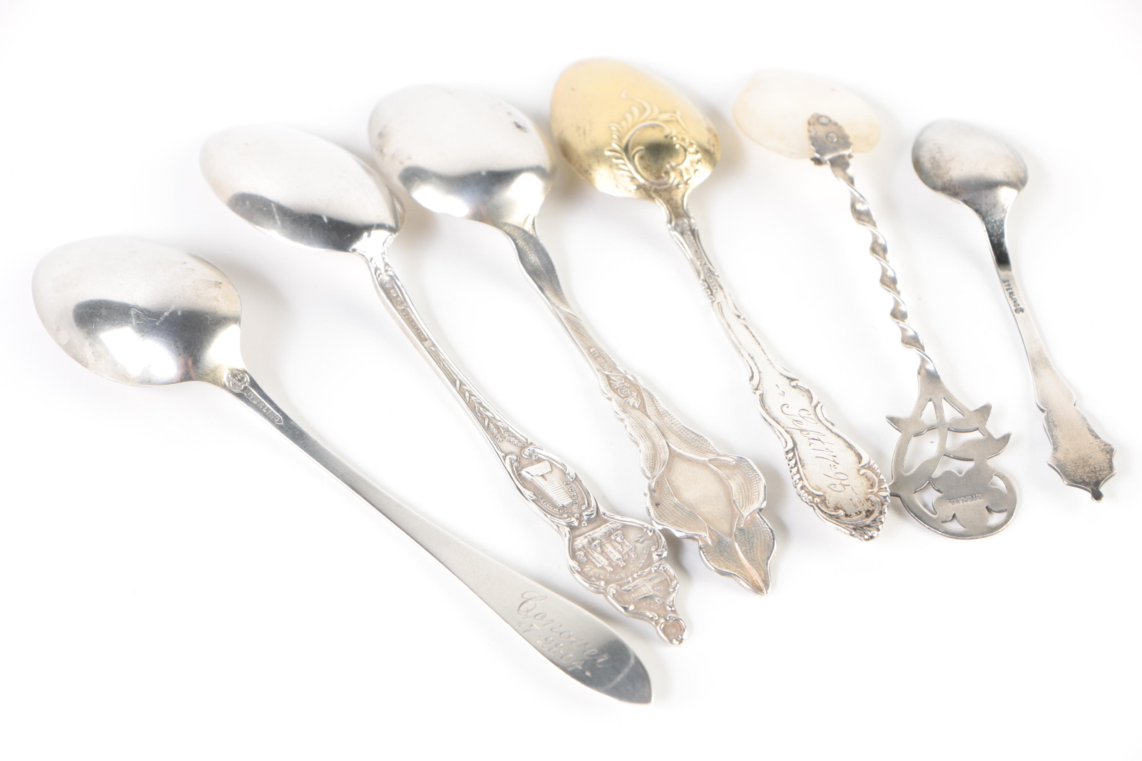 Magnus Aase 830 Silver Spoons with Sterling Demitasse and Souvenir Spoons