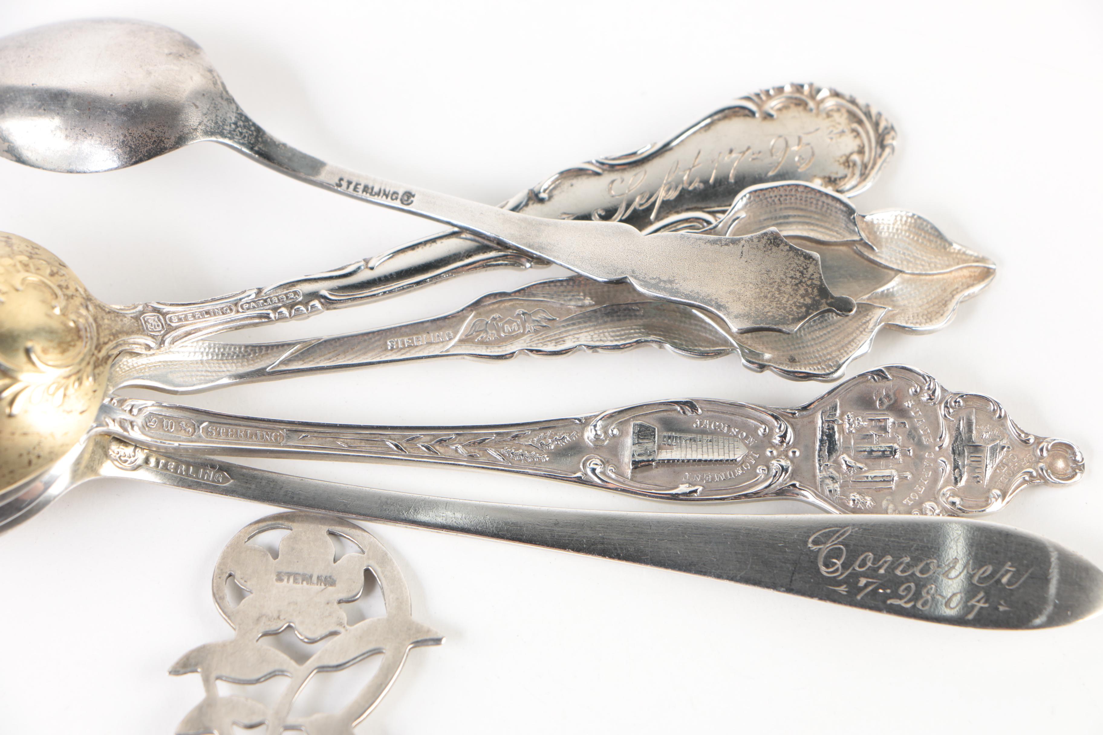 Magnus Aase 830 Silver Spoons with Sterling Demitasse and Souvenir Spoons