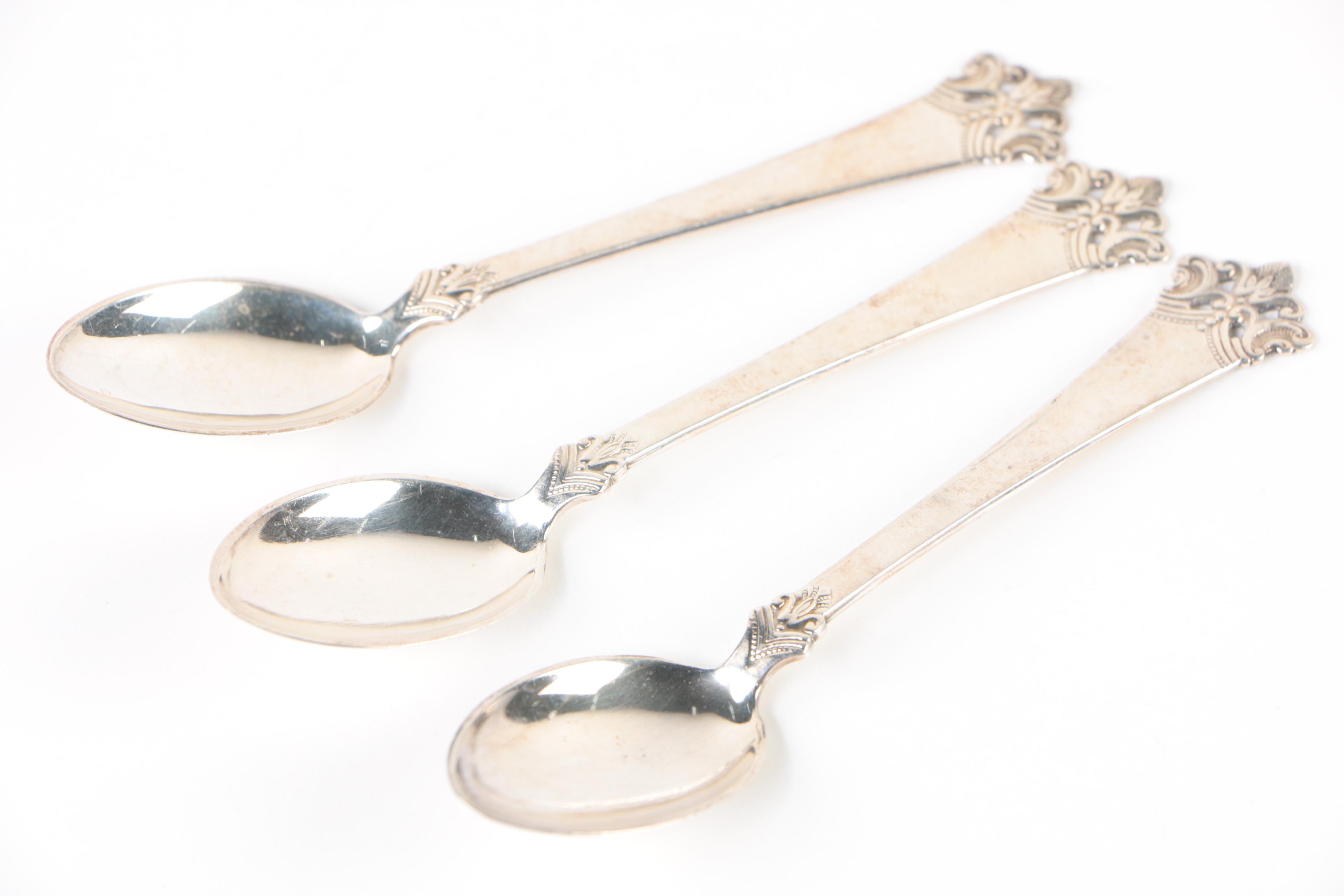 Magnus Aase 830 Silver Spoons with Sterling Demitasse and Souvenir Spoons