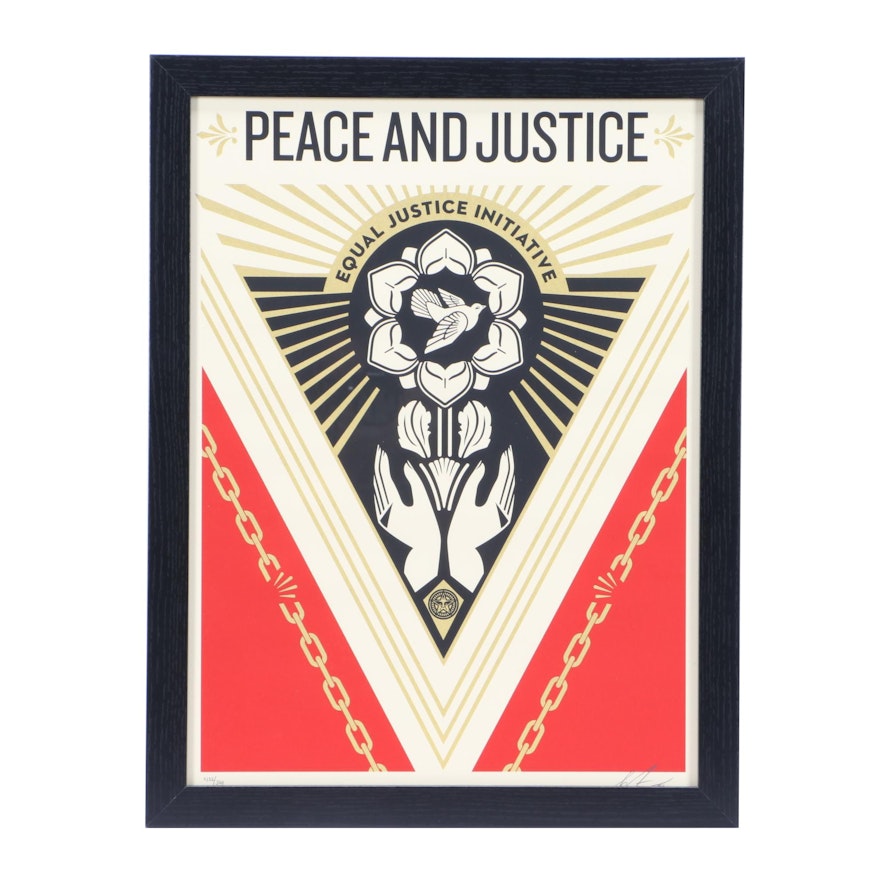 Shepard Fairey Signed 2018 Limited Edition Screenprint "Peace & Justice Summit"