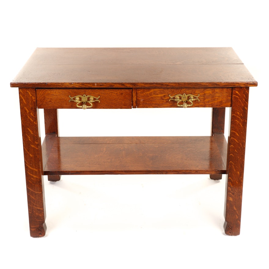 Early 20th Century Tiger Oak Library Table