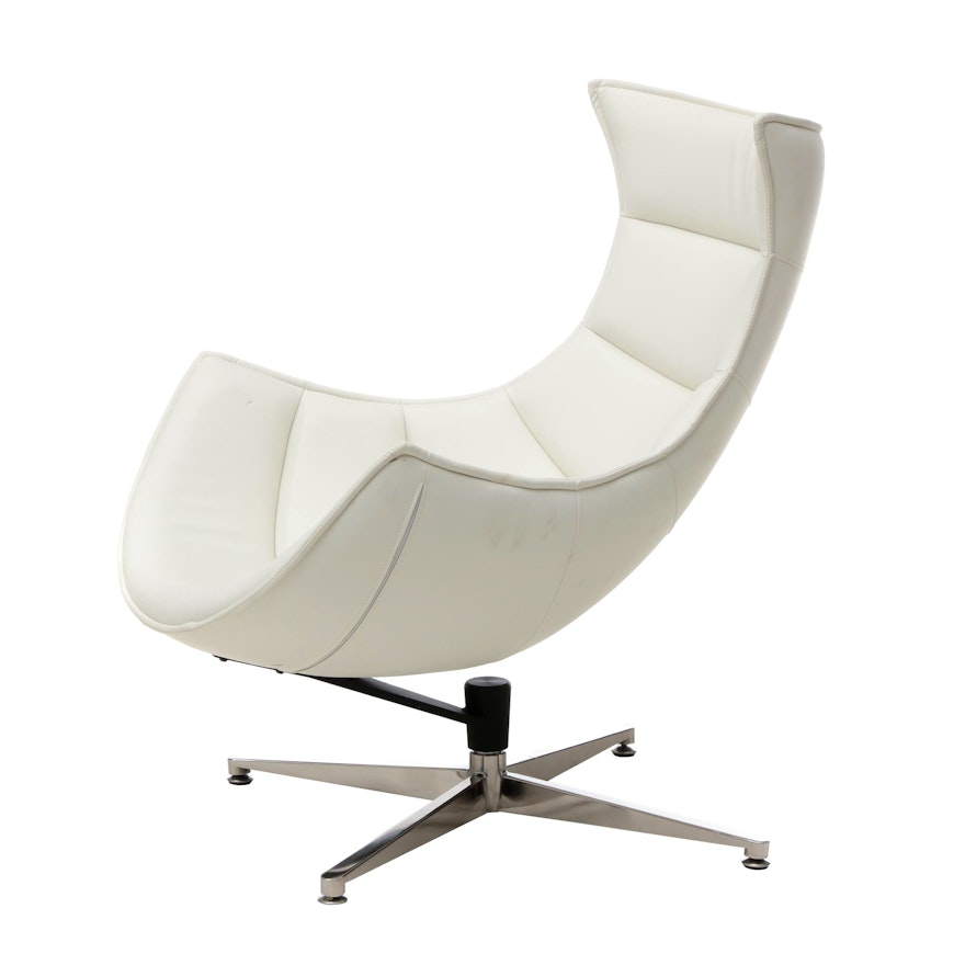 Contemporary Modern White  Vinyl Egg Chair