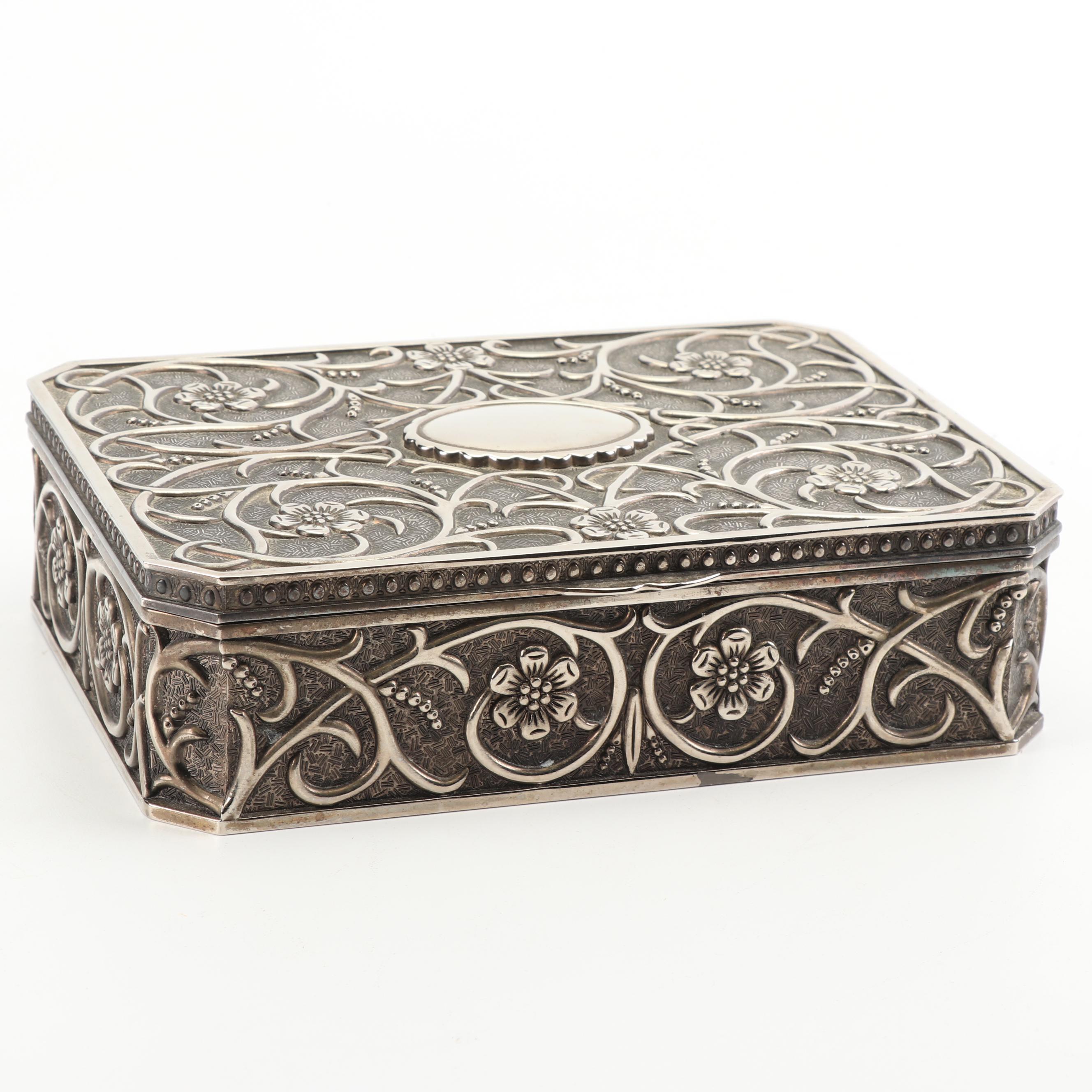 Godinger Silver Art Co. Silver Plate Floral Motif Jewelry Box with Velvet Lining