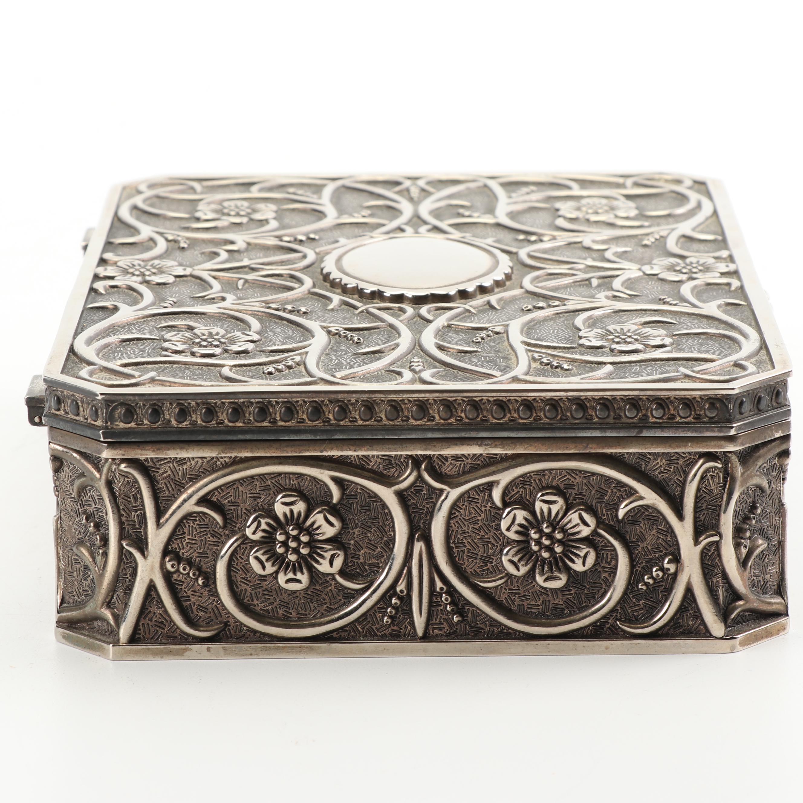 Godinger Silver Art Co. Silver Plate Floral Motif Jewelry Box with Velvet Lining