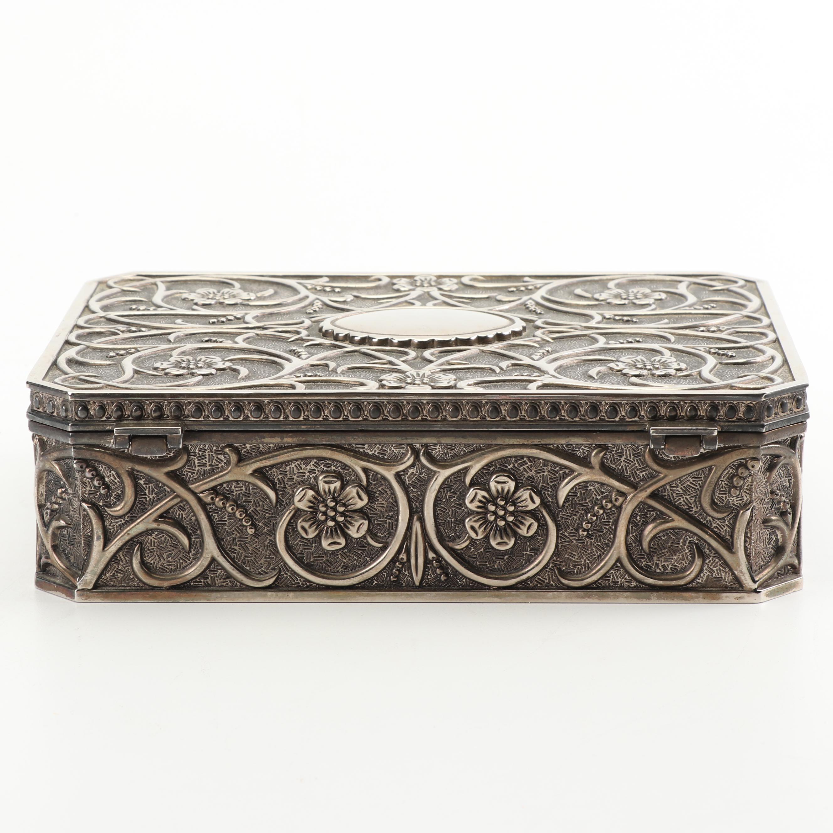 Godinger Silver Art Co. Silver Plate Floral Motif Jewelry Box with Velvet Lining