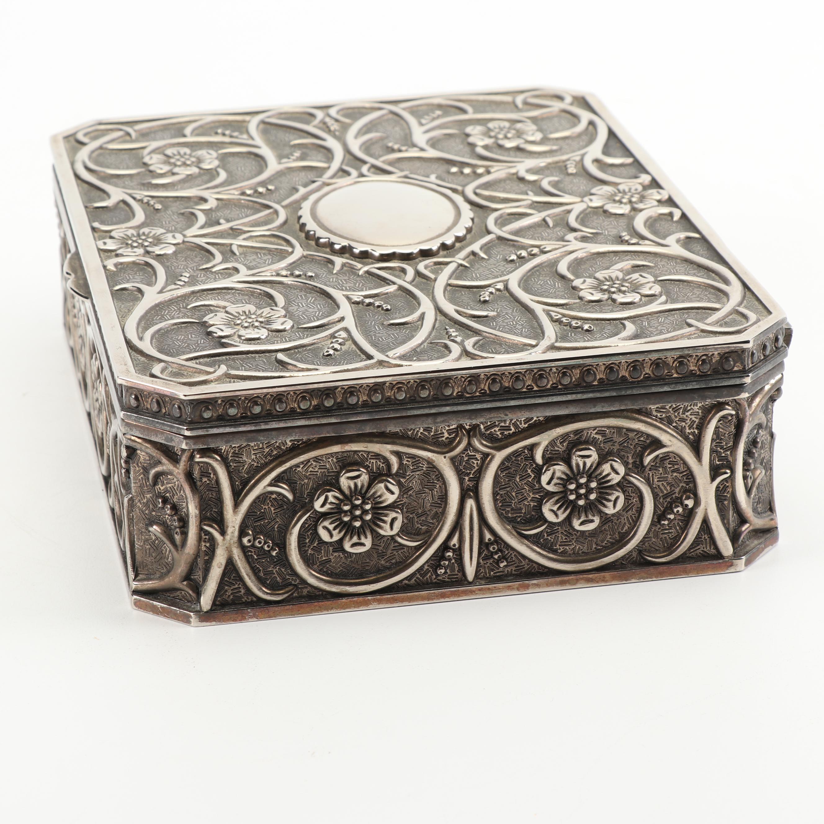 Godinger Silver Art Co. Silver Plate Floral Motif Jewelry Box with Velvet Lining